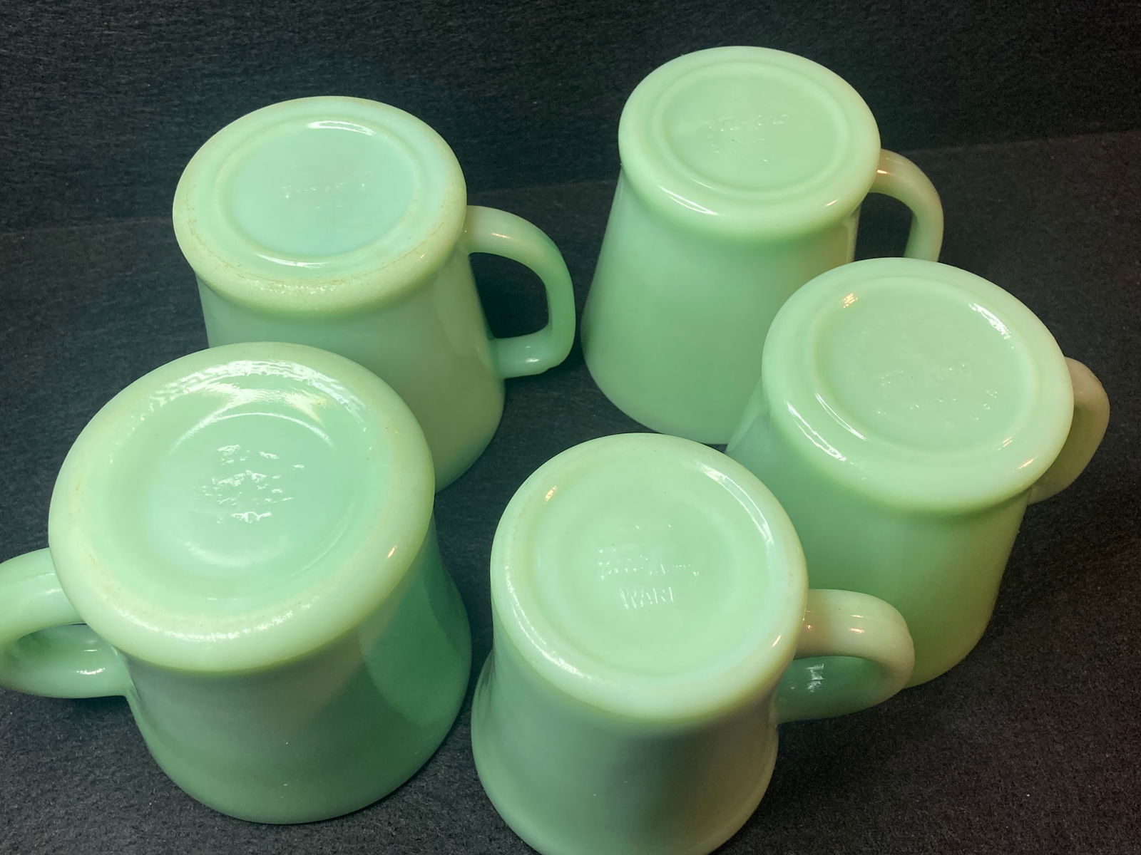 Five Jadeite Coffee Mugs - Mostly Fire King - 2