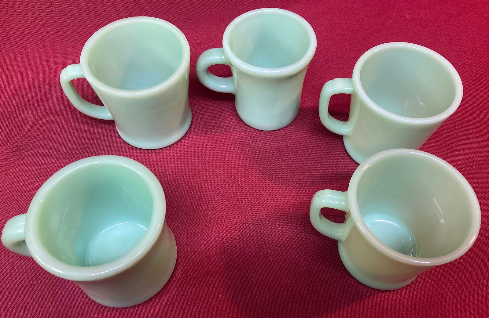 Five Jadeite Coffee Mugs - Mostly Fire King - 4