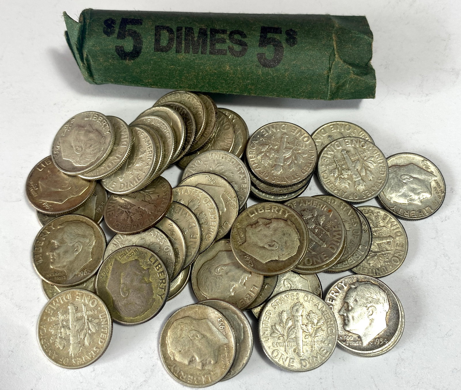 Fifty Various Silver Roosevelt Dimes - Years Unresearched - Bank Roll (1 of 10)