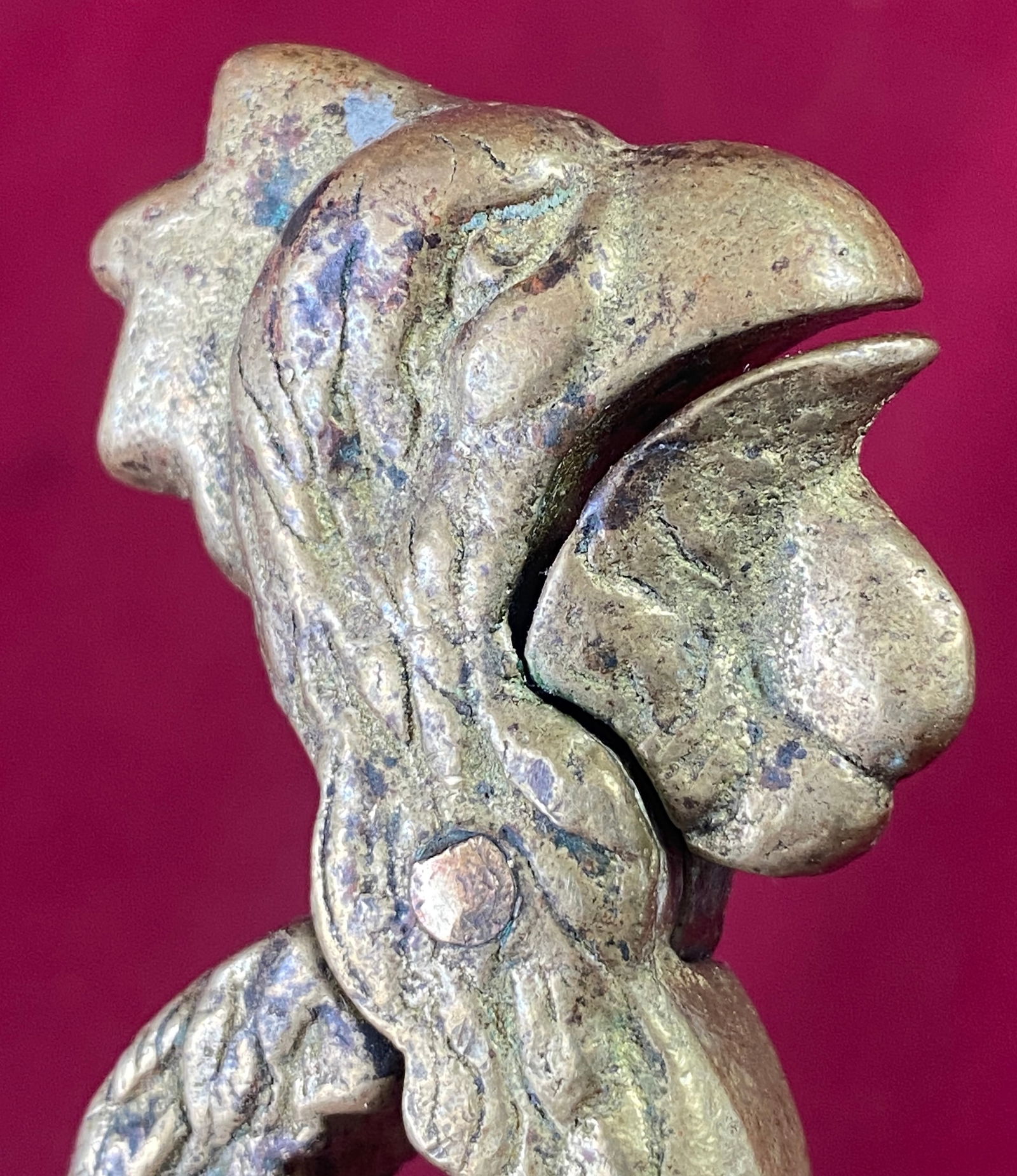 Older Brass Rooster Shaped Nutcracker - 3