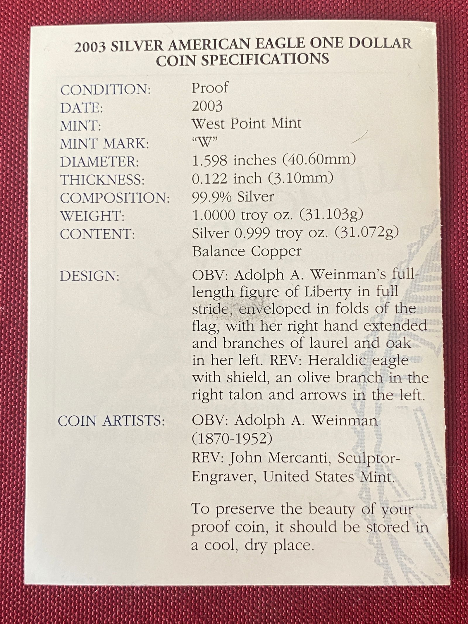 2003-W One Ounce Proof Silver Eagle - 3