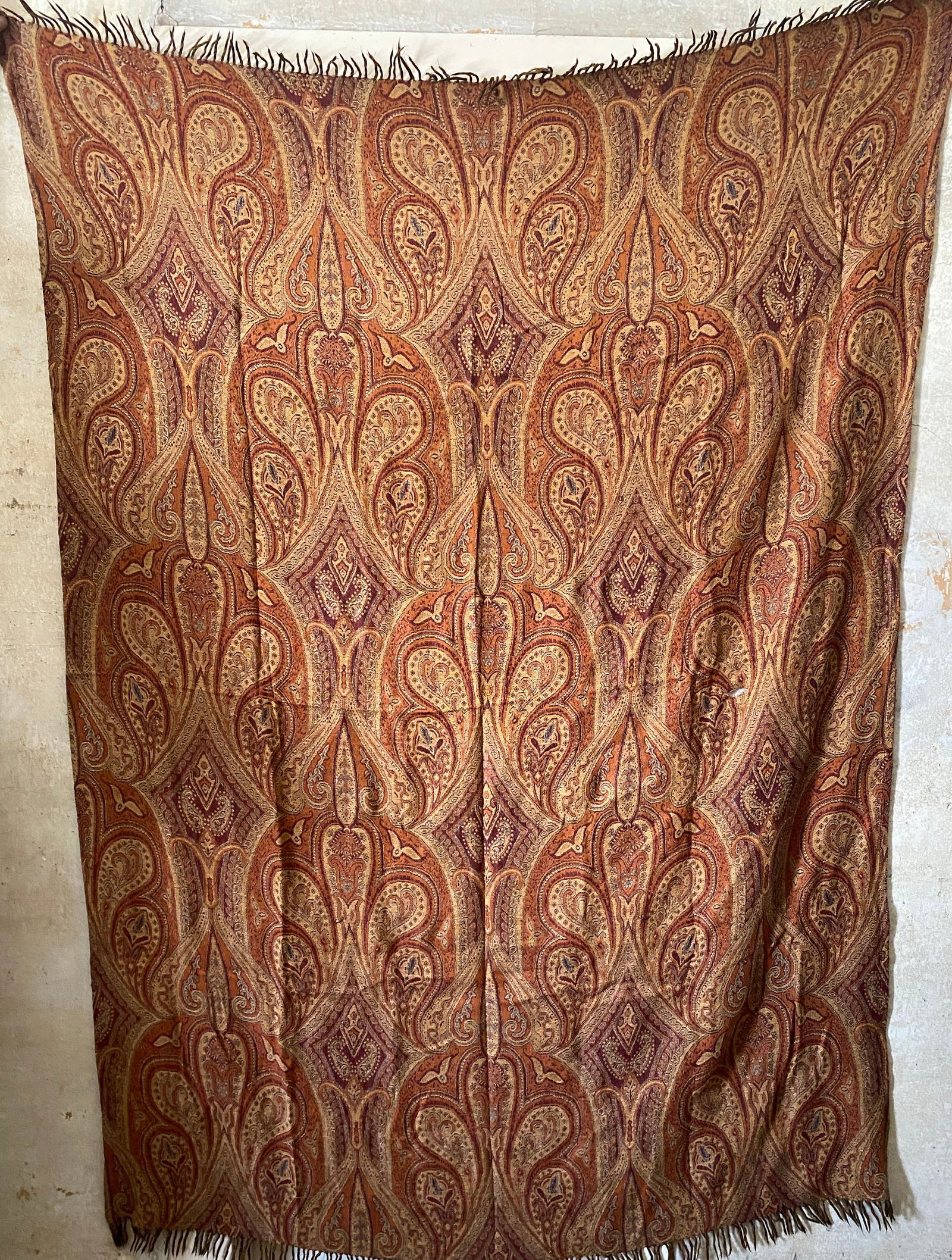 Paisley Patterned Woven Shawl - Some Damage as Seen in Photos - 50.5"W x 71"L (1 of 8)