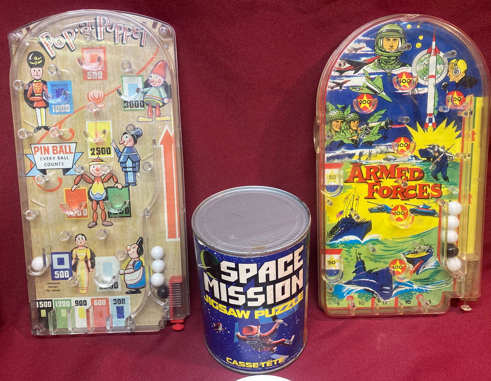 Two Vintage Pinball Games & Space Mission Puzzle - Popa Puppet & Armed Forces (1 of 5)