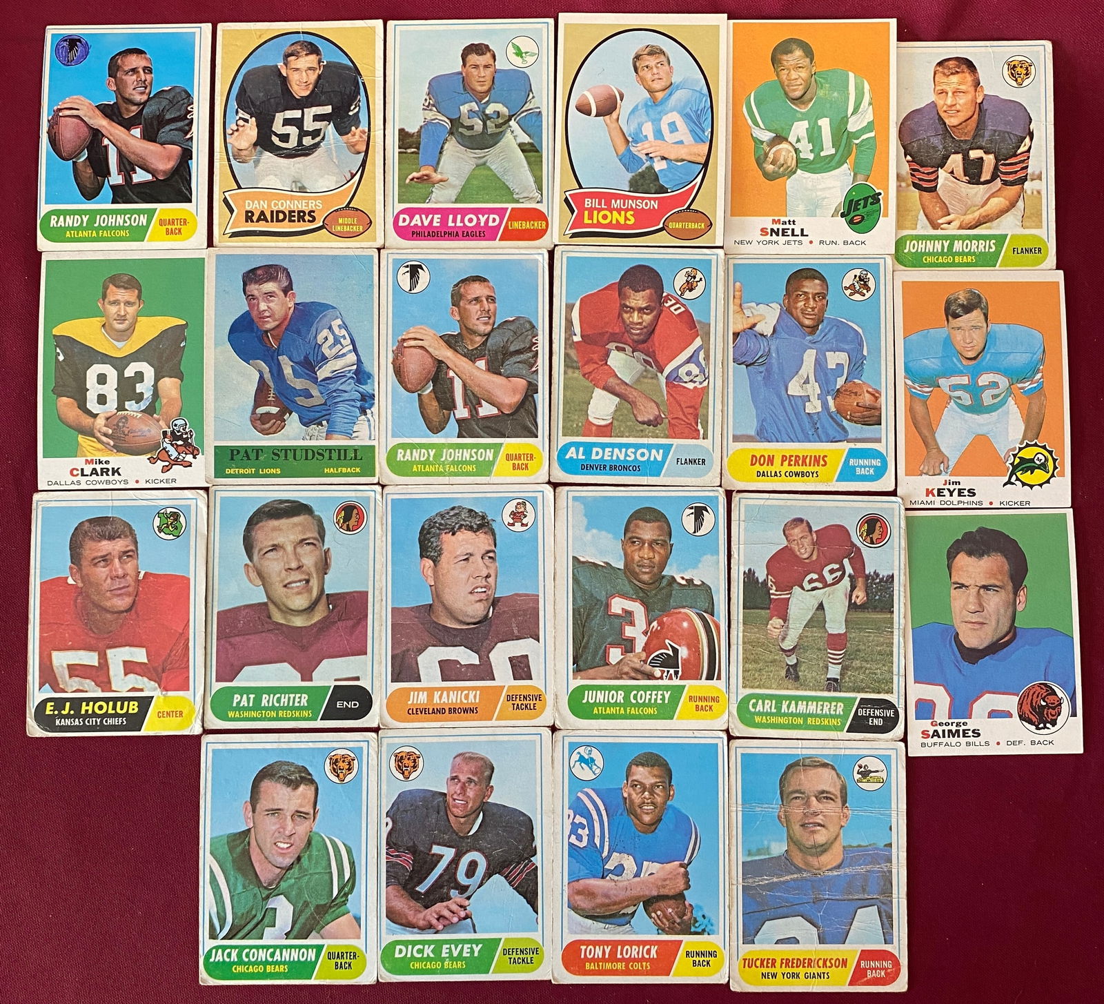 Twenty-Two 1960s TOPPS Football Cards - Johnny Morris #23, Junior Coffey #21, Pat Studstill #67, and (1 of 12)