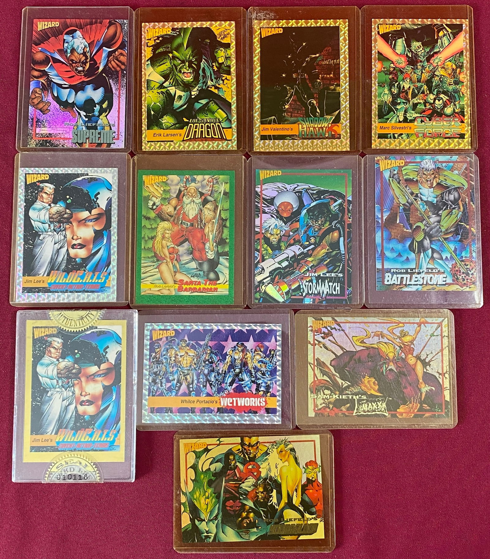 Twelve Wizard Magazine Holographic Cards - Jim Lee's Wild C.A.T.S., Rob Liefield's Santa the (1 of 6)