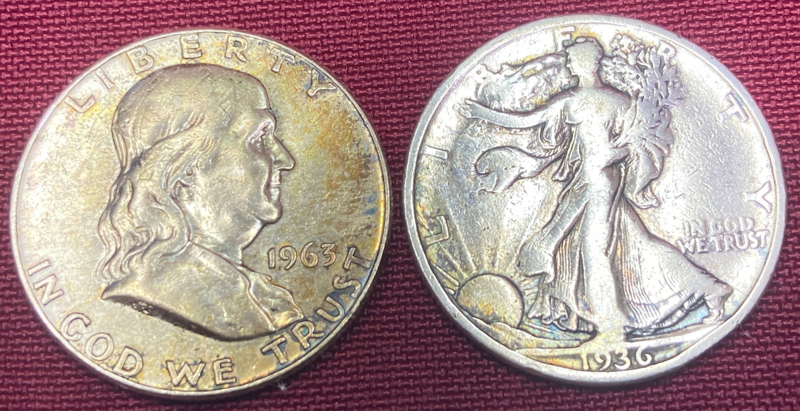 Two Silver Half Dollars - 1936 Walking Liberty & 1963 Franklin (1 of 3)