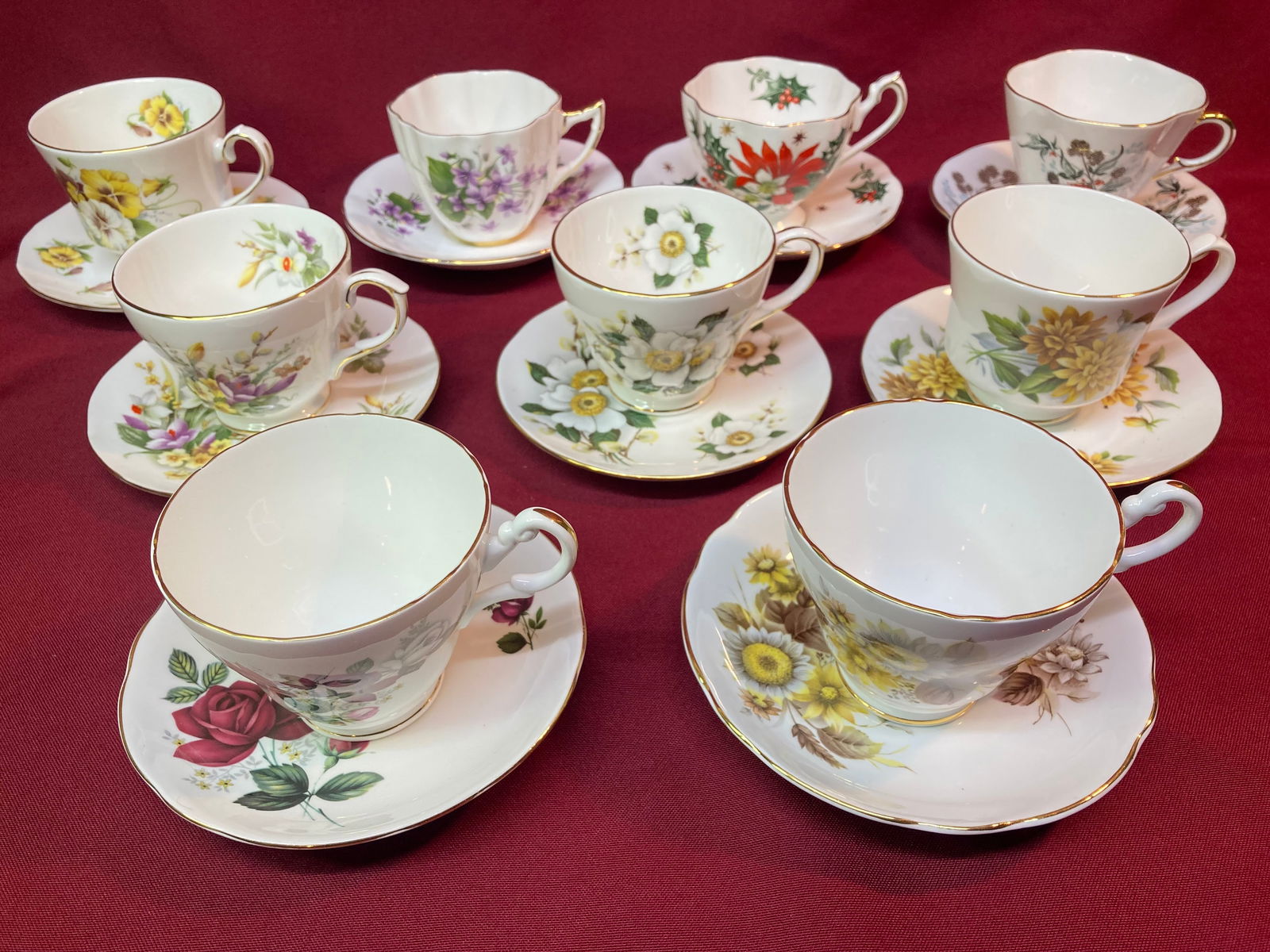 Nine Flowered Cups and Saucers - Bone China England (1 of 4)