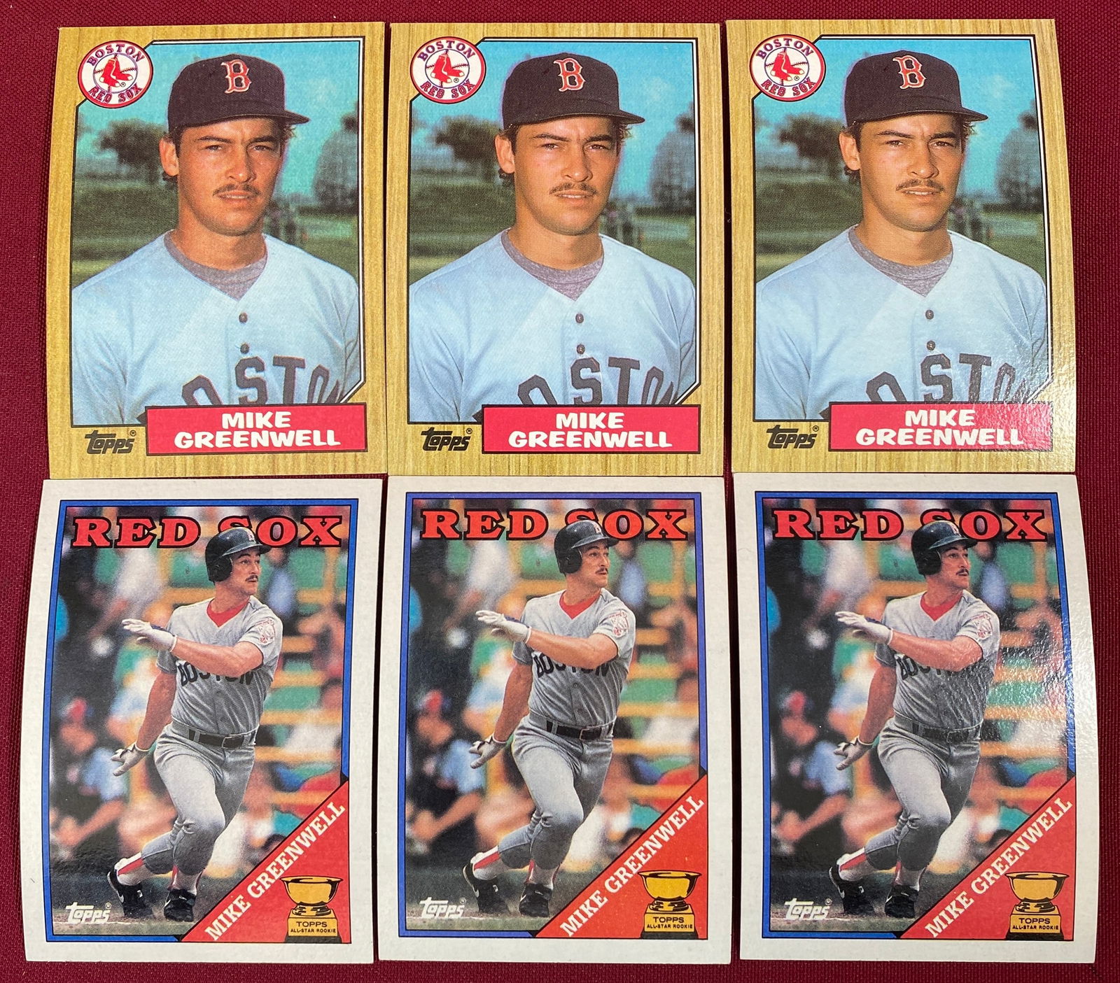 Six TOPPS Boston Red Sox Mike Greenwell Cards - (3) #259 & (3) #493 (1 of 4)