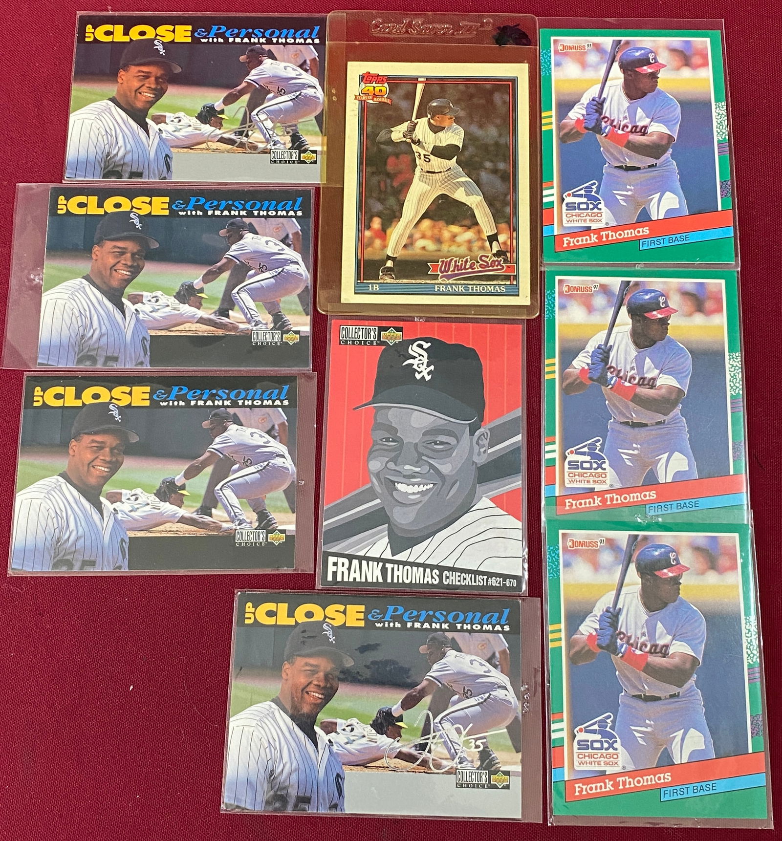 Nine Frank Thomas Baseball Cards - (3) 91' Donruss #477, TOPPS #79, (4) Upper Deck #640 & #327 (1 of 5)