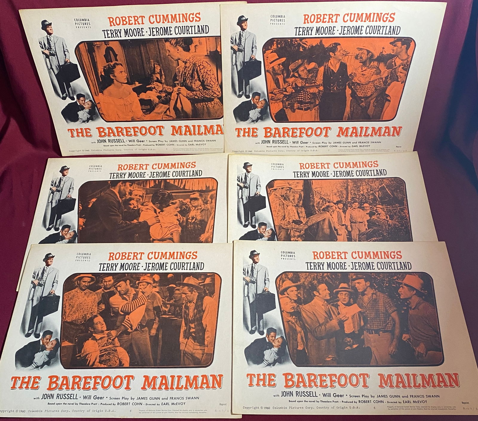 Six 1960 Columbia Pictures 'Barefoot Mailman' Movie Lobby Cards - Robert Cummings, Jerome Courtland, (1 of 6)