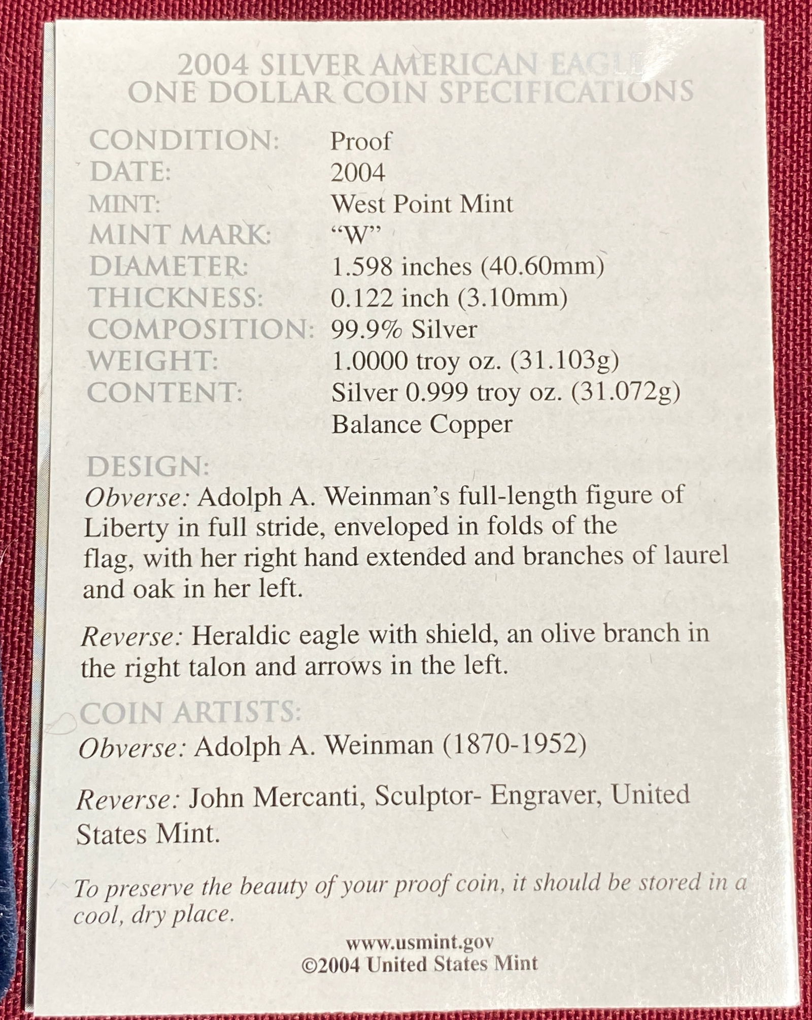 2004-W One Ounce Proof Silver Eagle - 4