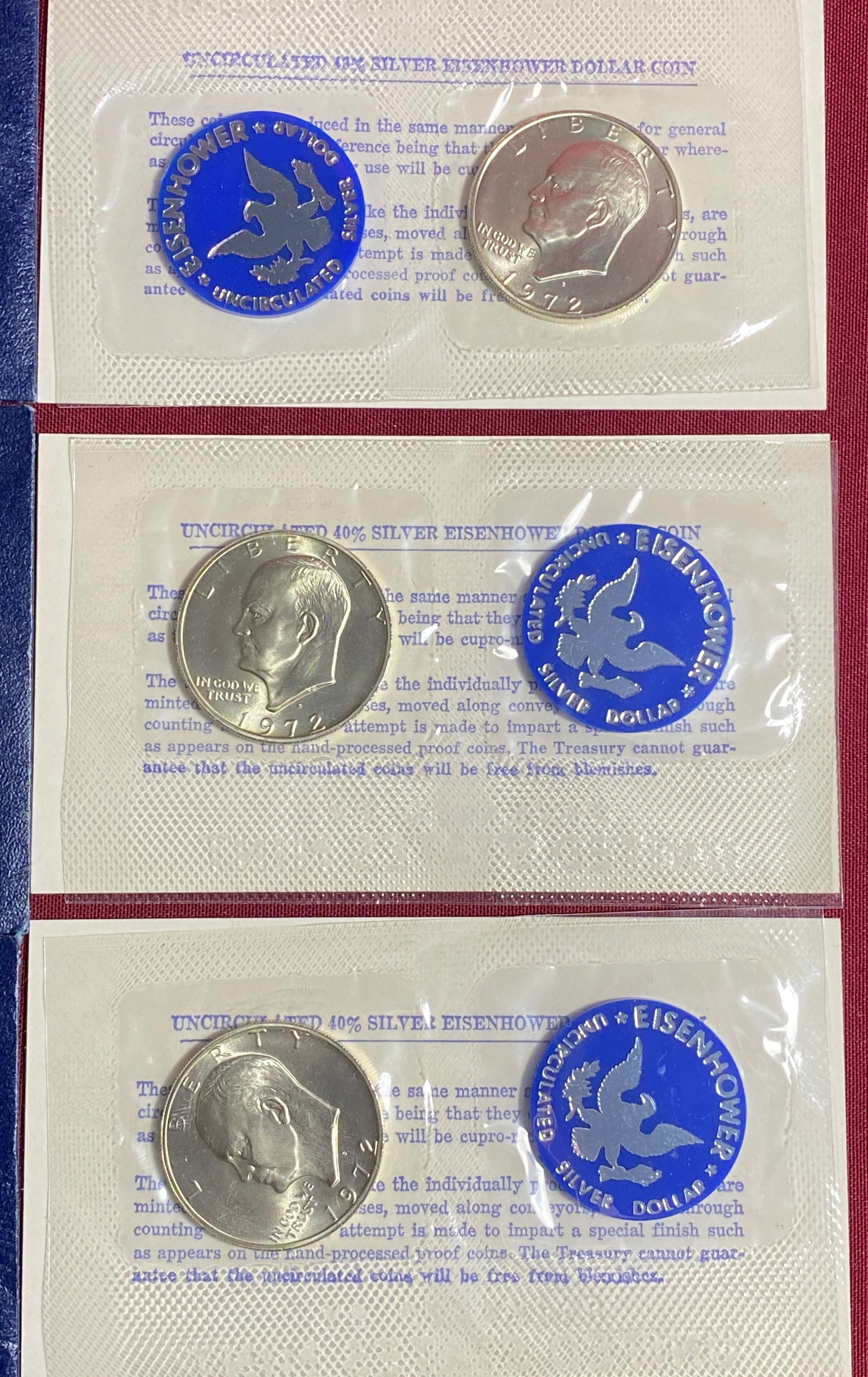 Three 1972 Uncirculated Eisenhower Silver Dollars - 3