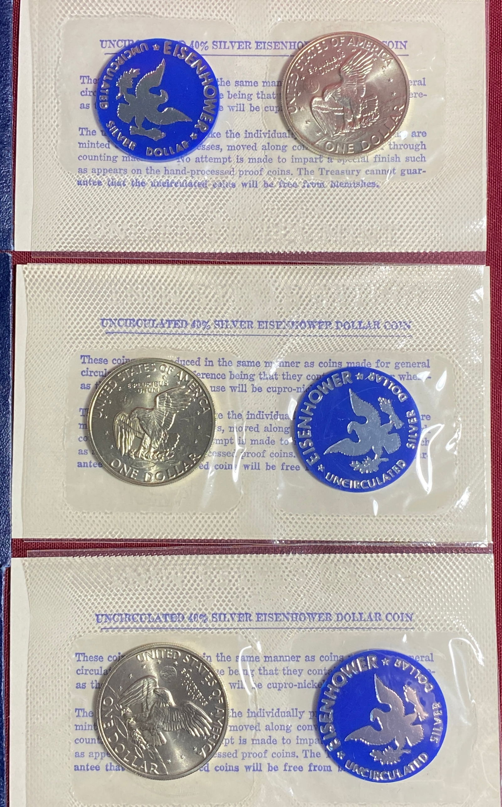 Three 1972 Uncirculated Eisenhower Silver Dollars - 4