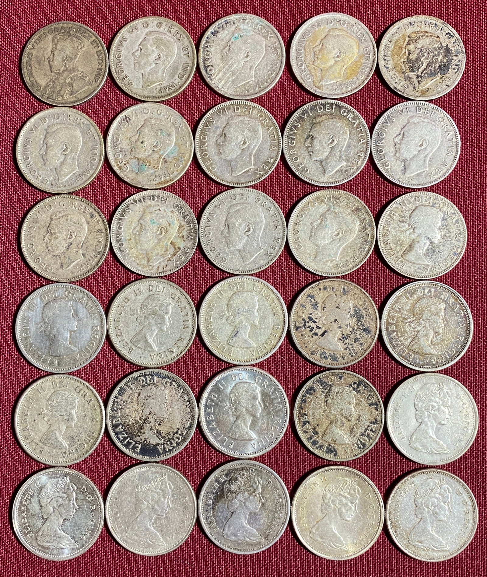 Thirty Canadian Silver Quarters - Includes (1) 1968 that Appears Silver (See Pictures) (1 of 9)