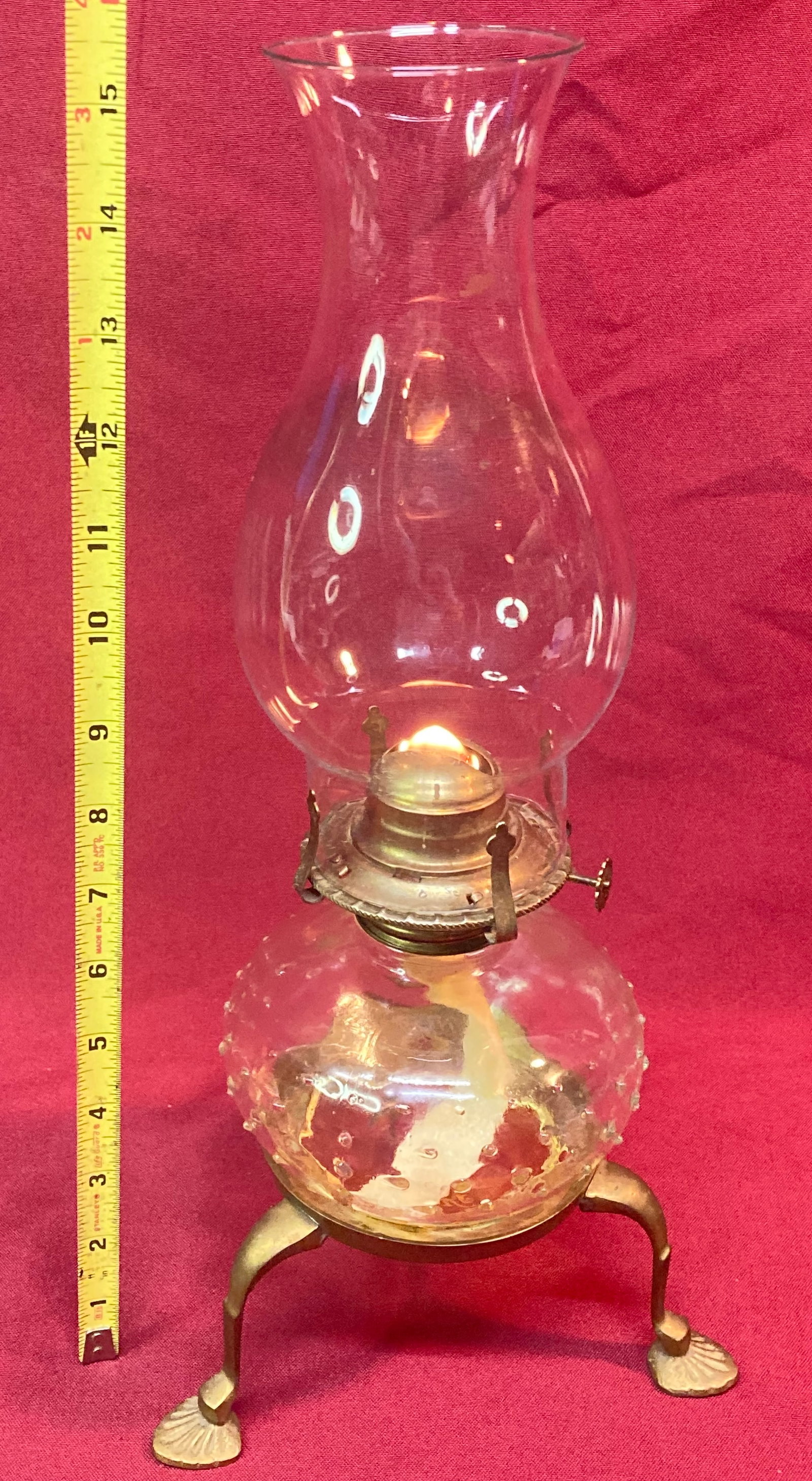 Vintage Lamplight Farms Hobnail Oil Lamp - Brass Footed Base - Working: Vintage Lamplight Farms Hobnail Oil Lamp - Brass Footed Base - Working