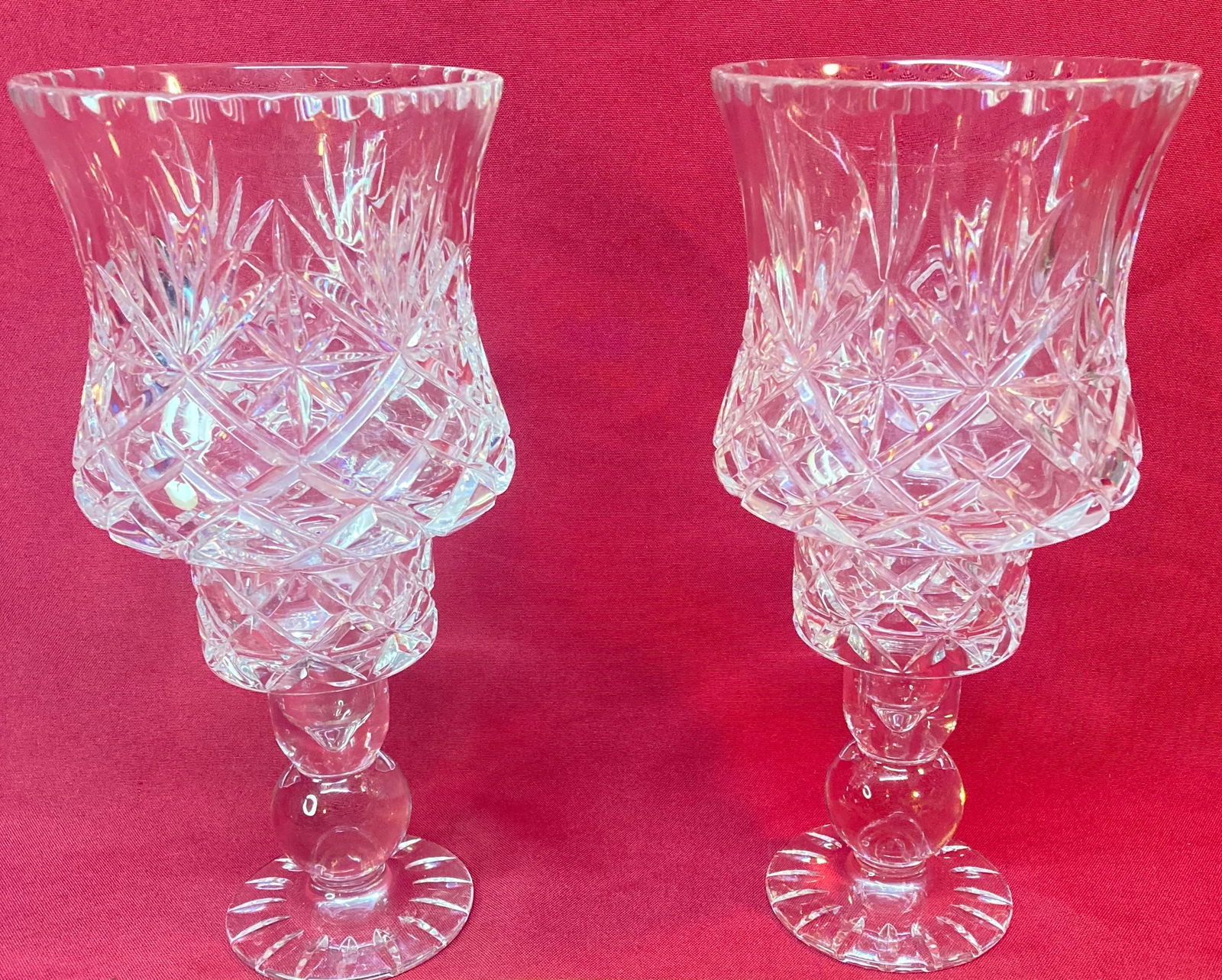 Heavy Pair of Cut Crystal Hurricane Candle Holders (1 of 4)