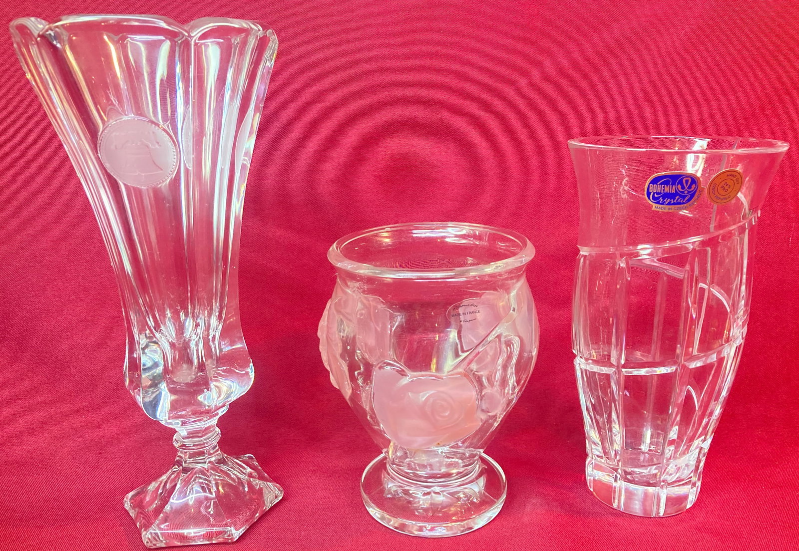 Three Crystal Vases - Rose, Tele Flora France, and Bohemian Czech (1 of 7)