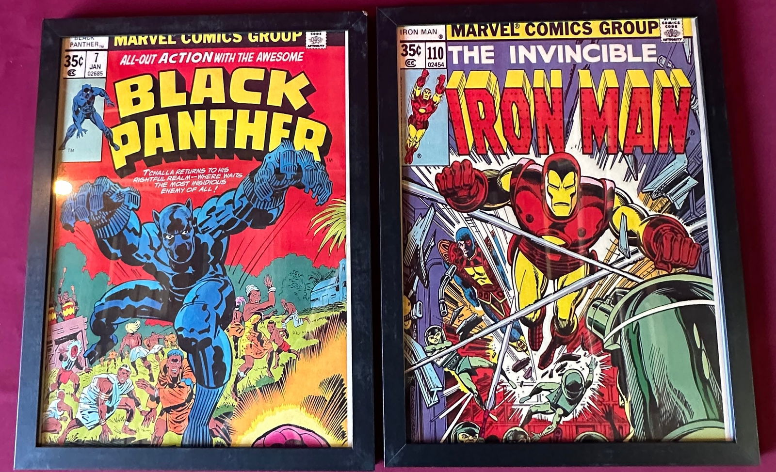 Two Older Framed Comic Book Cover Super Hero Promotion Type Posters - Black Panther and Iron Man - (1 of 6)