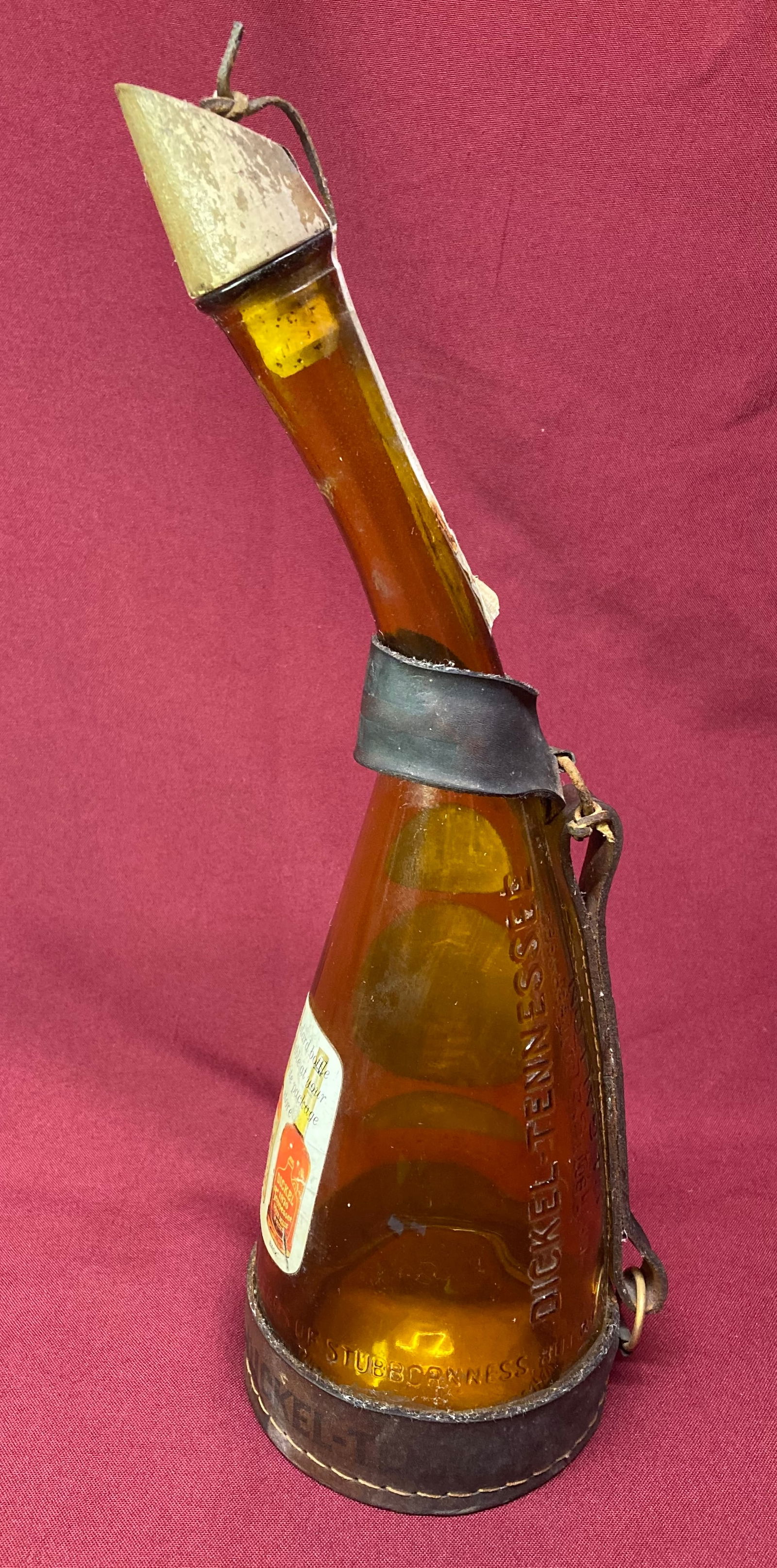 Vintage 1960s George Dickel Tennessee Whiskey Sour Smash Bottle & Leather Holster (1 of 5)