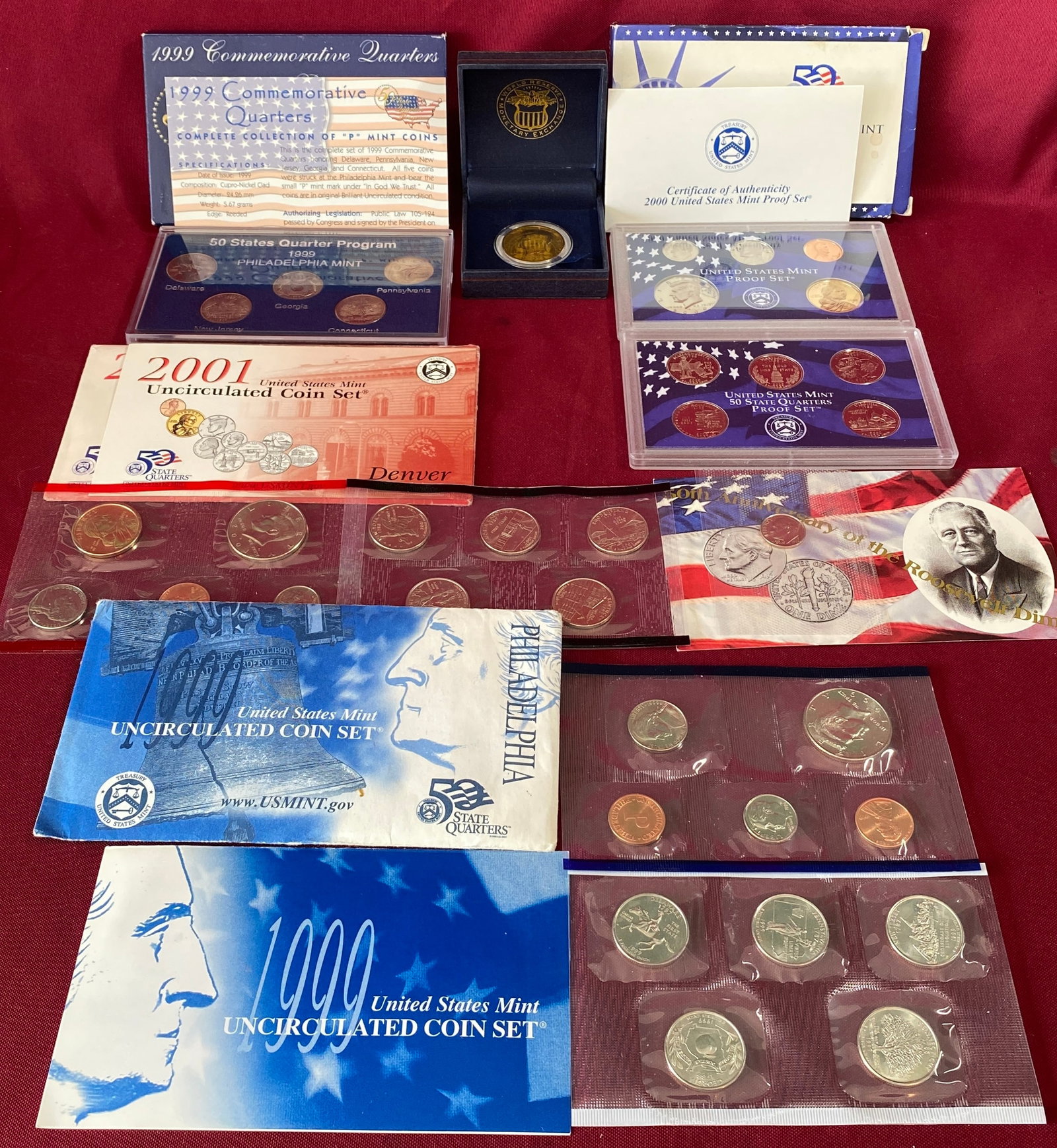 Four Coin Sets - 2000 Proof Set, 1999-P & 2001-D Uncirculated Coin Sets, and Others (1 of 8)