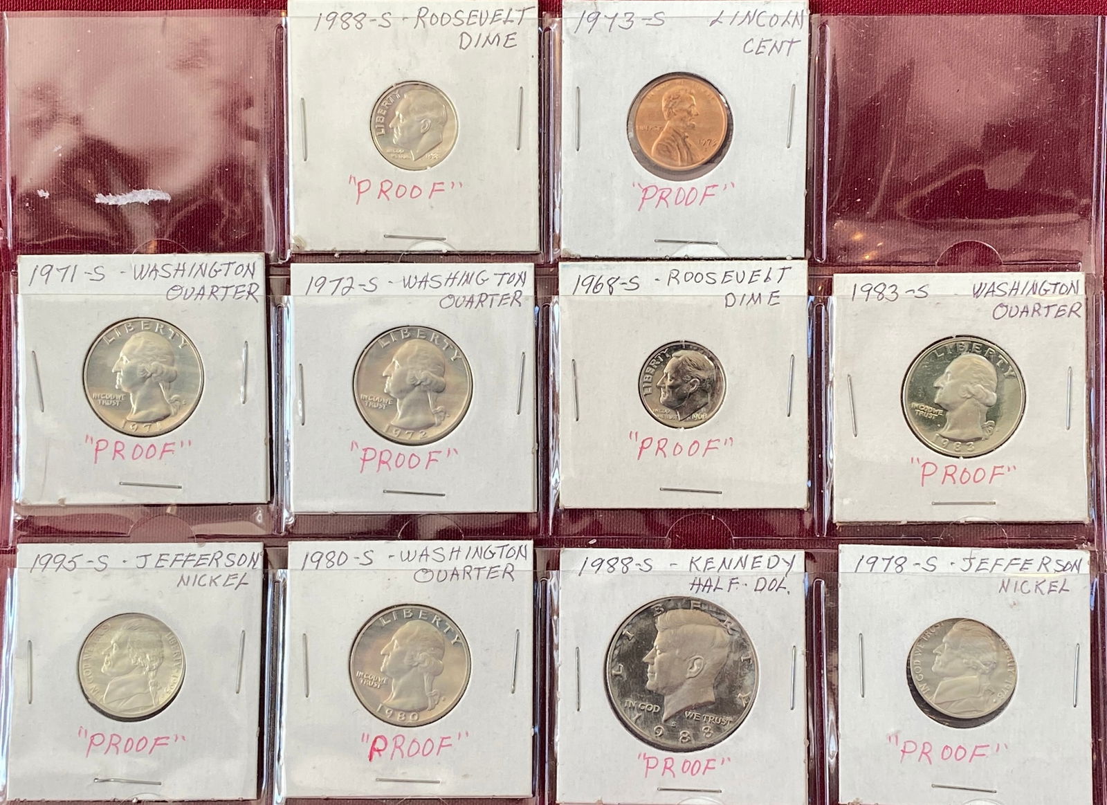 Twelve Various Proof Coins - Half Dollars, Quarters, Dimes, Nickels, Penny (1 of 2)