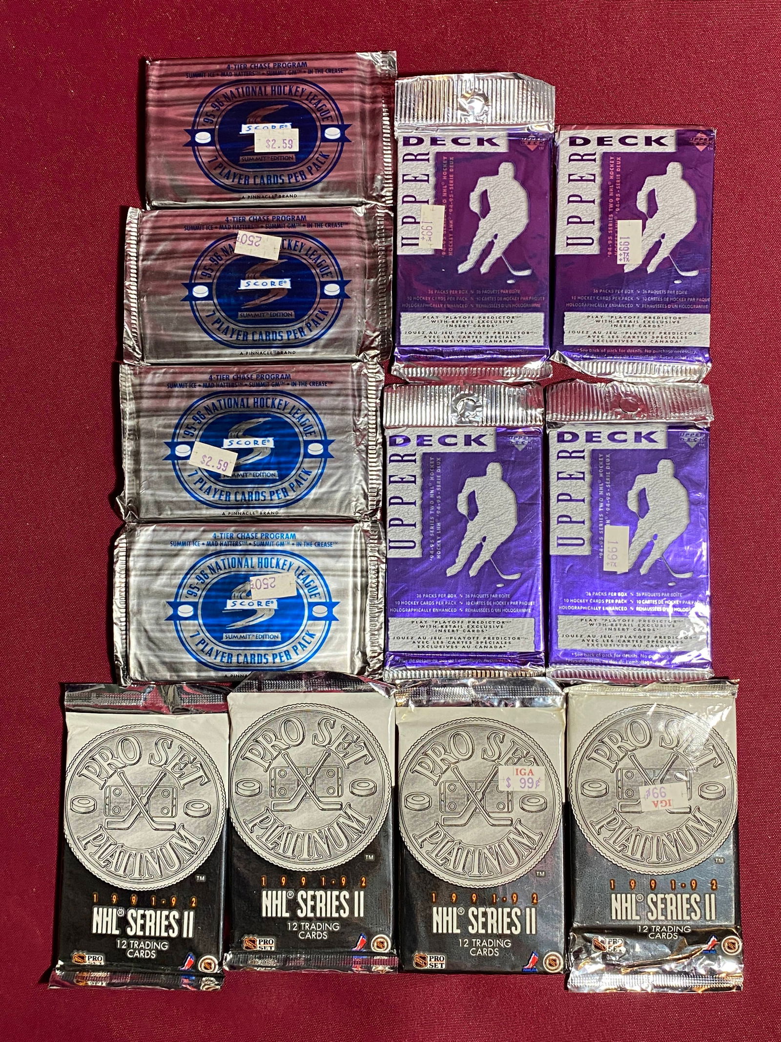 Twelve Unopened Foil Packs of Hockey Cards - (4) Score Summit Edition 95-96 NHL Packs, (4) 94-95 (1 of 8)
