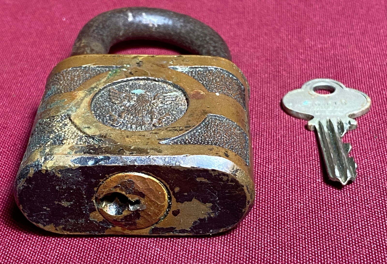 Antique Eagle Lock Co. Padlock with Key - 3