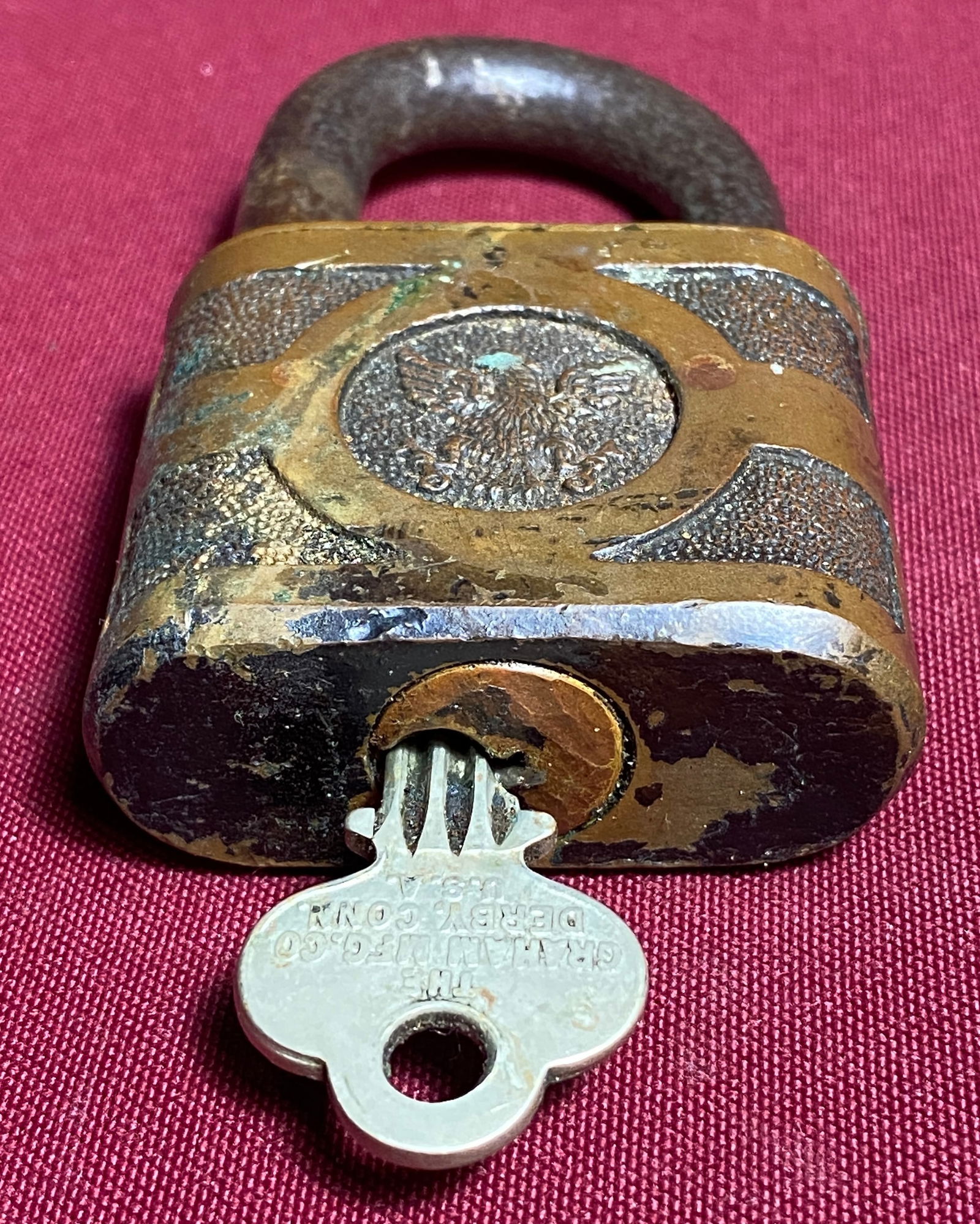 Antique Eagle Lock Co. Padlock with Key - 4