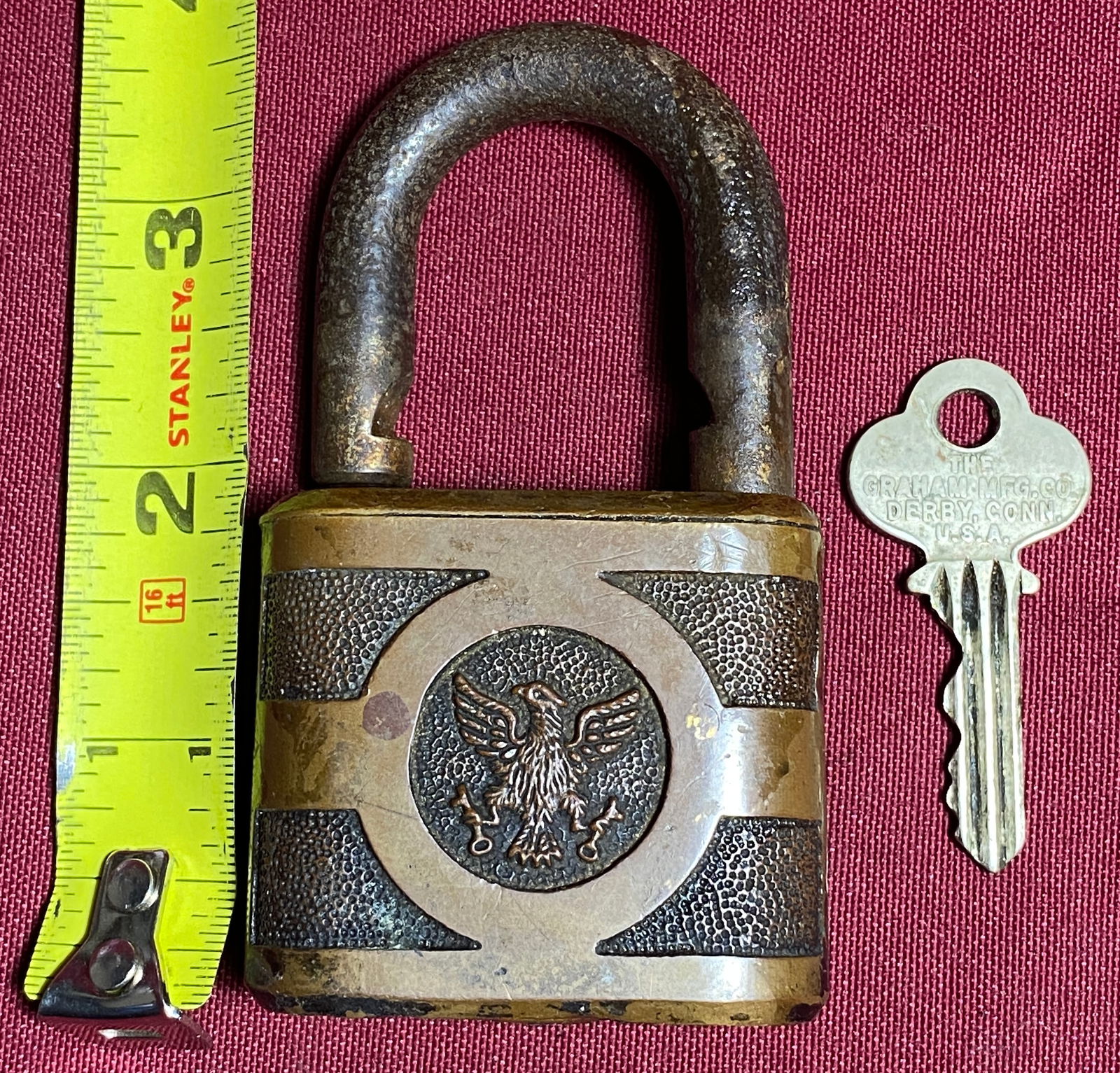 Antique Eagle Lock Co. Padlock with Key - 7