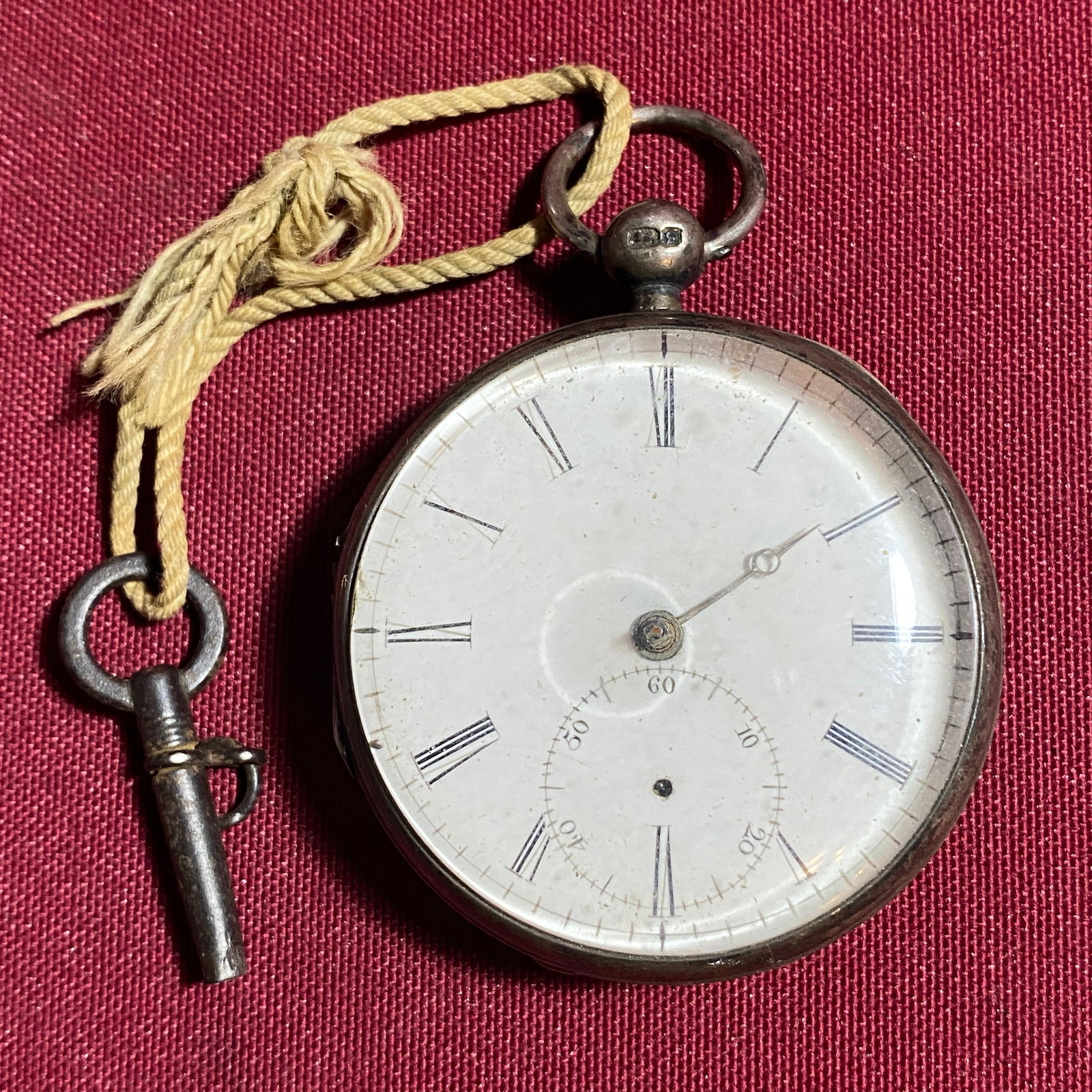 Sterling Silver Cased Early Jos. Johnson Liverpool Pocket Watch with Key - Fusee Movement No. 5180 -: Sterling Silver Cased Early Jos. Johnson Liverpool Pocket Watch with Key - Fusee Movement No. 5180 - Case Marks Include Birmingham Hallmark, Date Mark, E.W., 5180