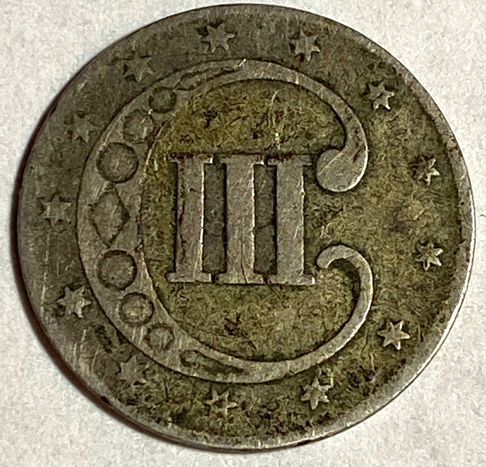 1852 Silver 3 Cent Piece - 3