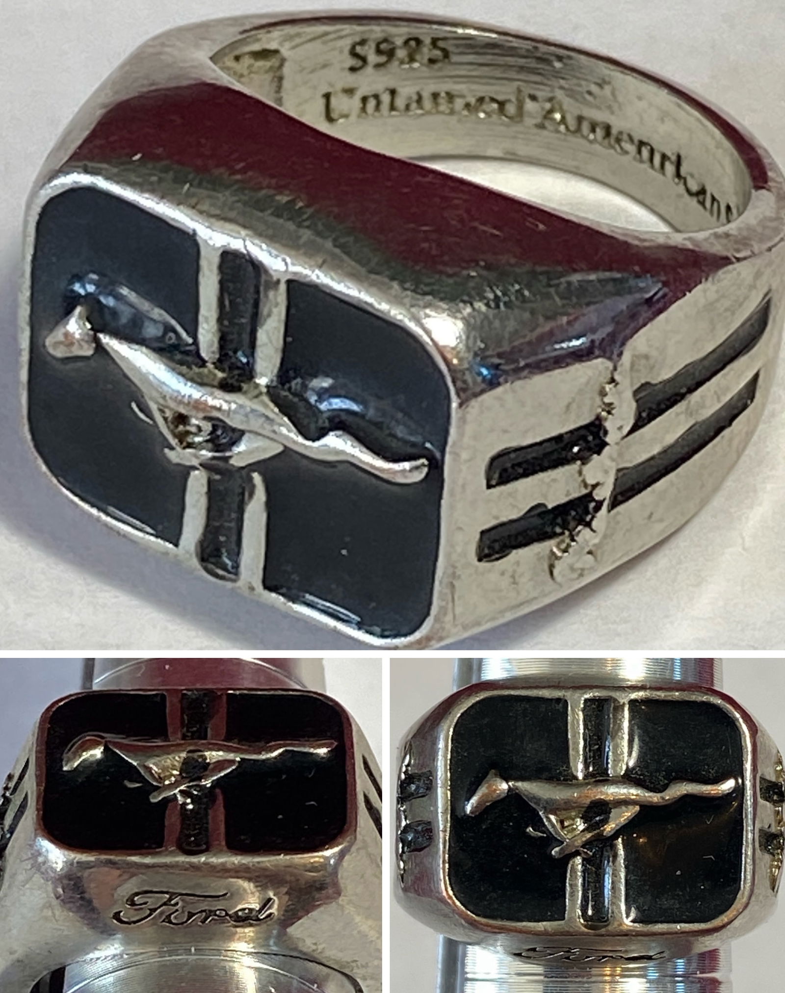 Sterling Silver Ford Mustang Ring Size 7 - 8.16 Grams: Sterling Silver Ford Mustang Ring Size 7 - 8.16 Grams