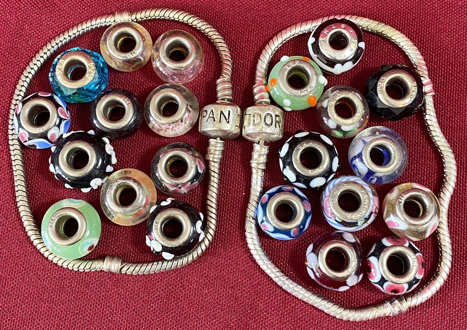 Two Sterling Silver Pandora Bracelets with Various Sterling & Glass Charm Beads (1 of 10)