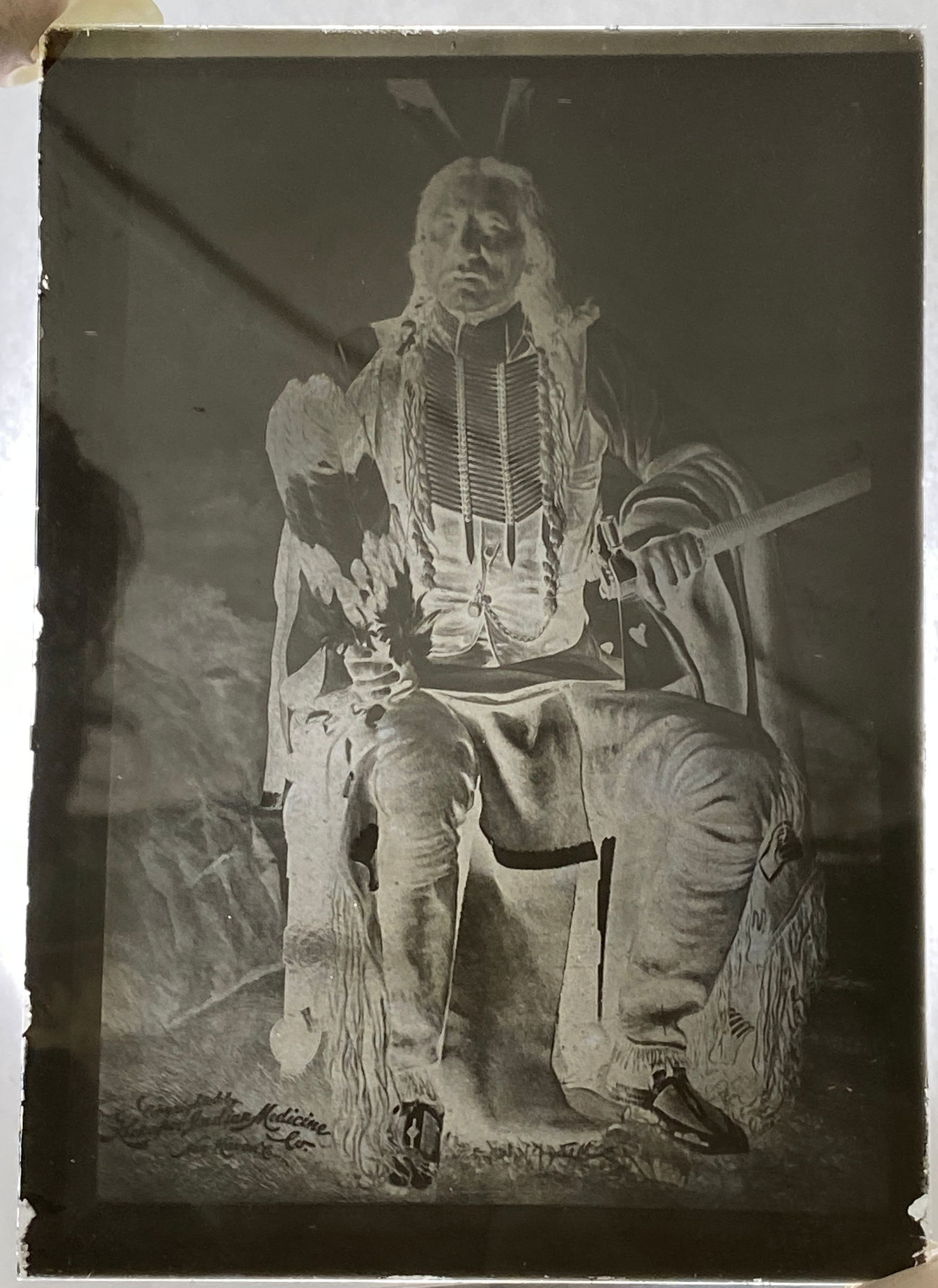 Antique Native American Indian Glass Negative Photograph - Copyrighted by Kickapoo Indian Medicine: Antique Native American Indian Glass Negative Photograph - Copyrighted by Kickapoo Indian Medicine Co. New Haven Conn