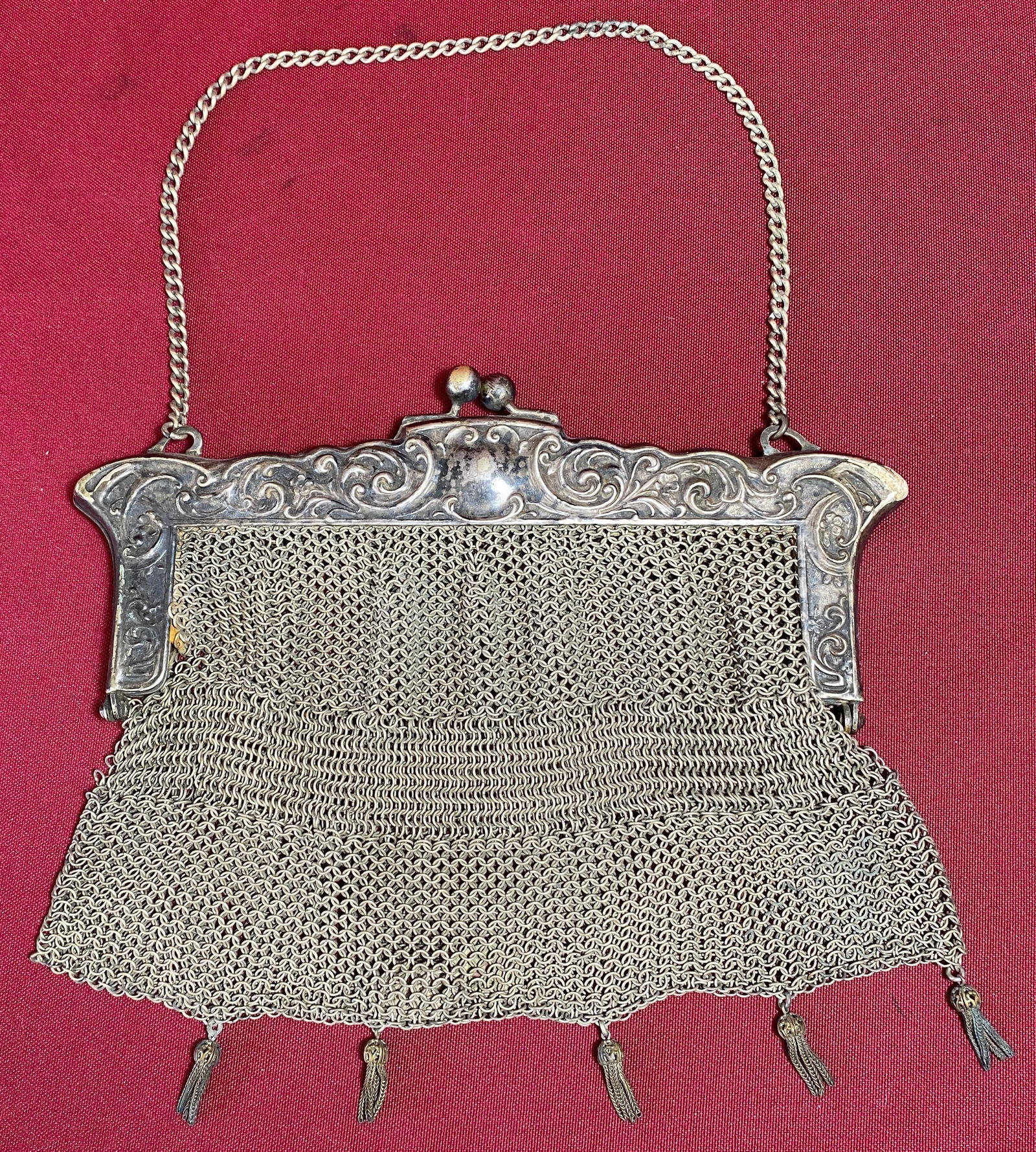 Antique German Silver Ornate Mesh Purse (1 of 8)