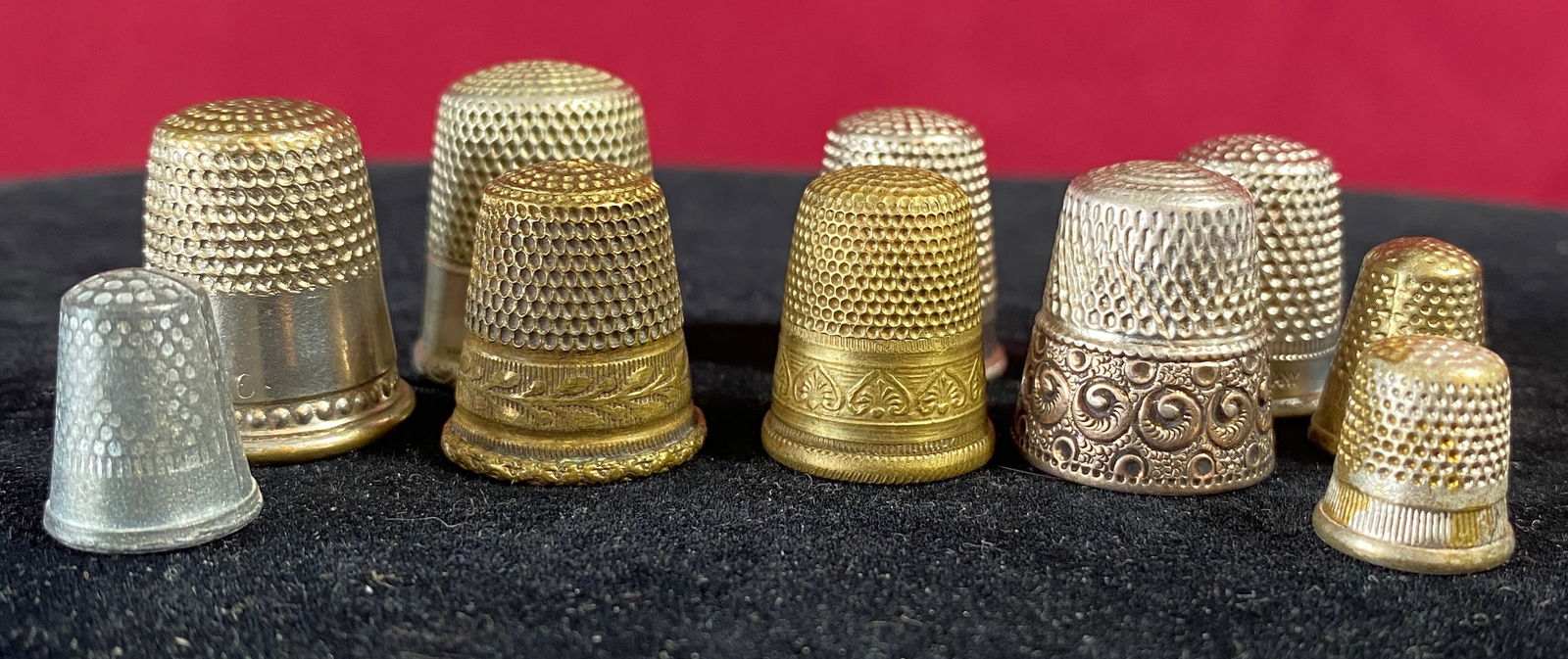 Collection of Ten Thimbles - Some with Ornate Designs - Some Engraved - One Marked Germany (1 of 6)