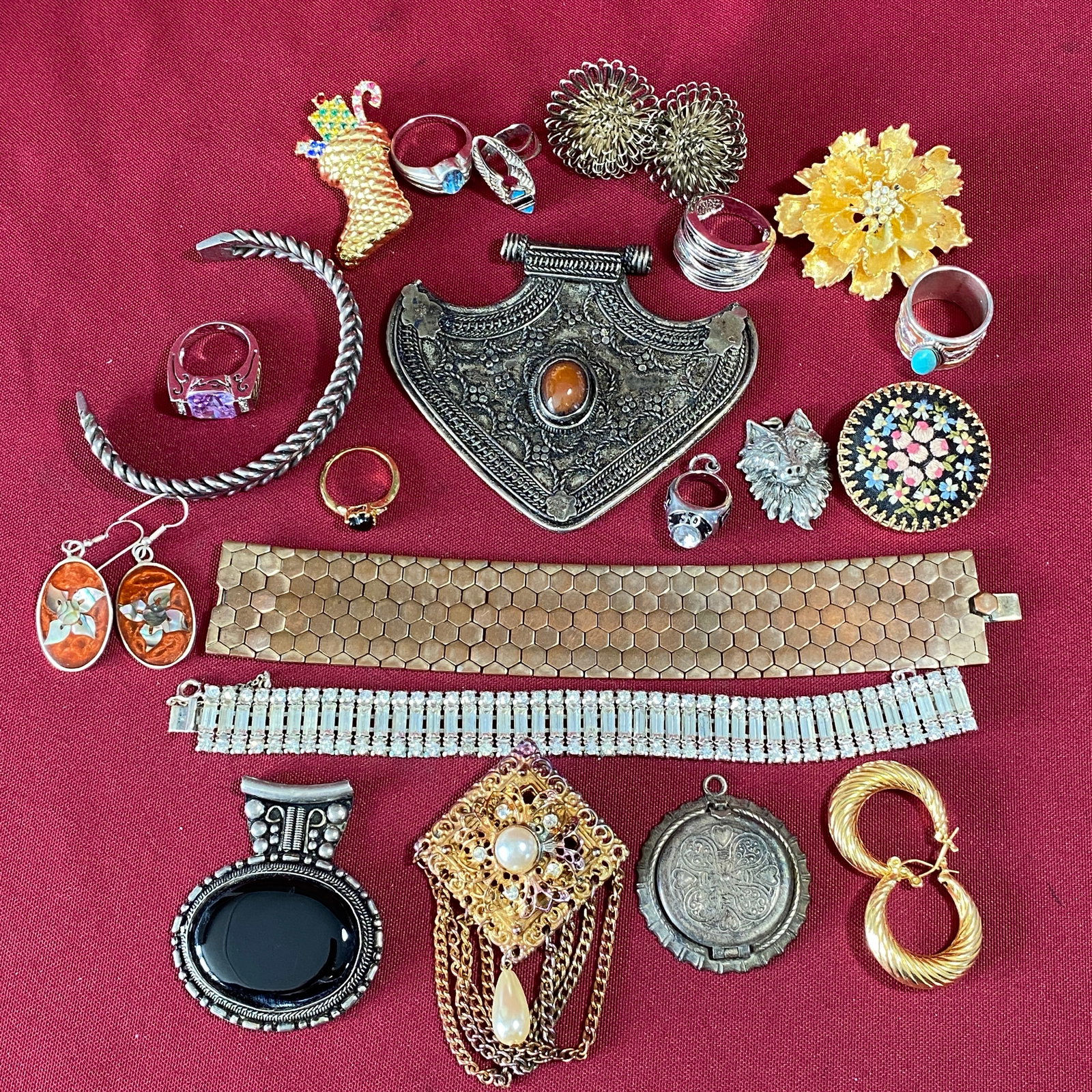 Assorted Vintage Costume Jewelry - Pins, Bracelets, Rings, and Pendants (1 of 8)