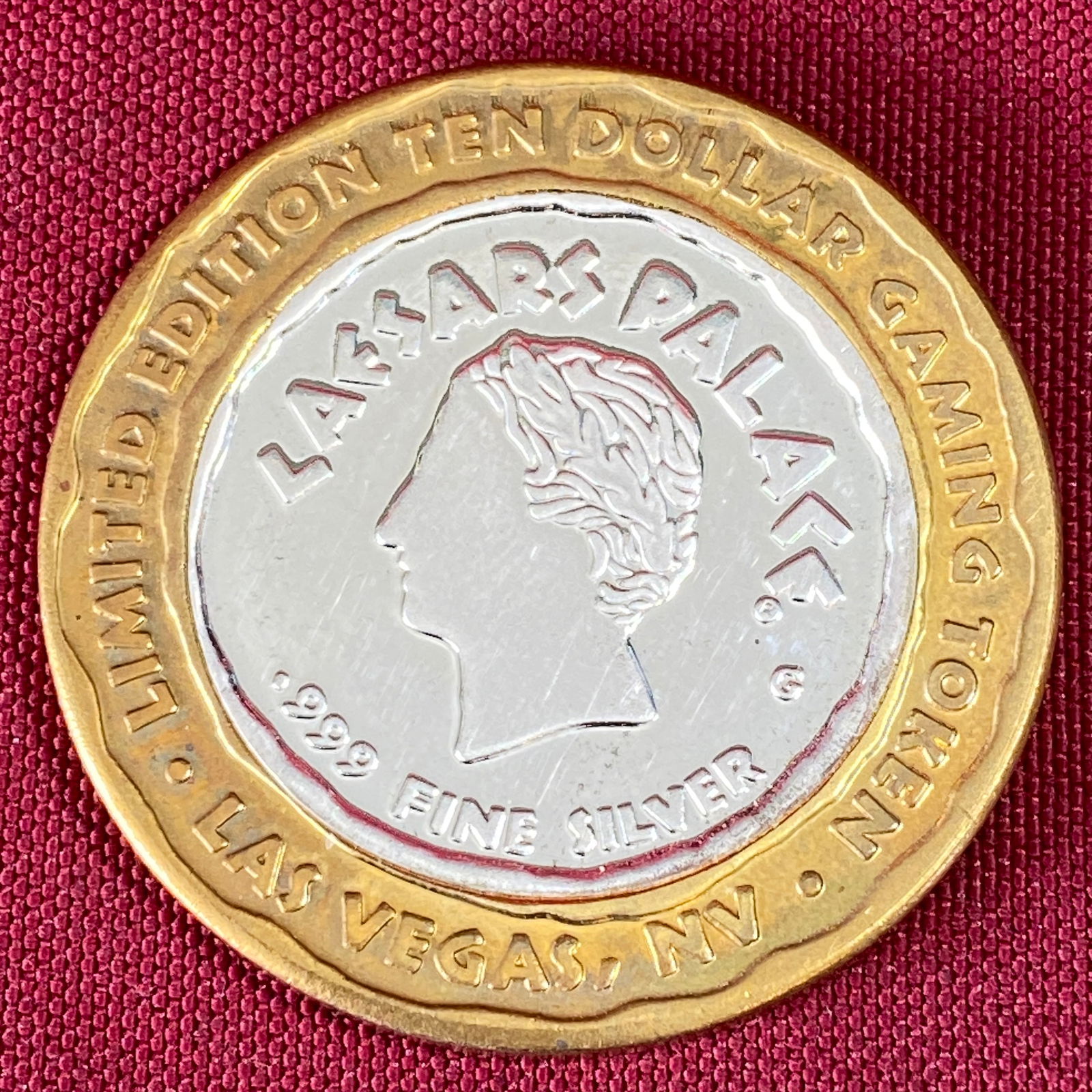 Caesars Palace .999 Fine Silver in Brass Ring $10 Gaming Token: Caesars Palace .999 Fine Silver in Brass Ring $10 Gaming Token