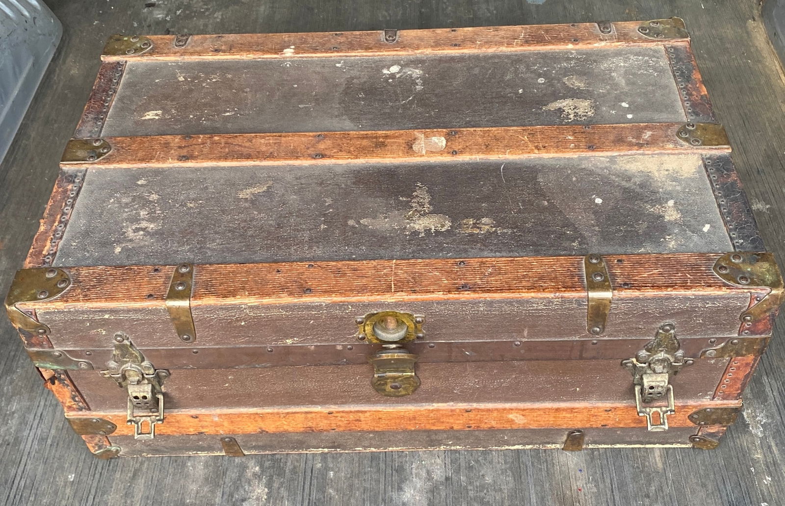 Antique Wooden Slated Flat-Top Trunk (1 of 11)