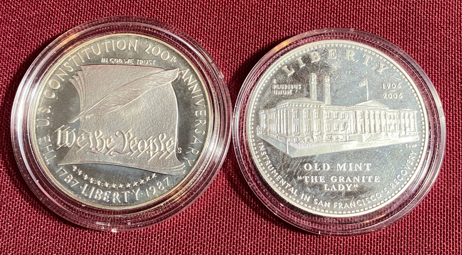 Two Commemorative Proof Silver Dollars - 1987-S U.S. Constitution & 2006-S San Francisco Old Mint (1 of 7)