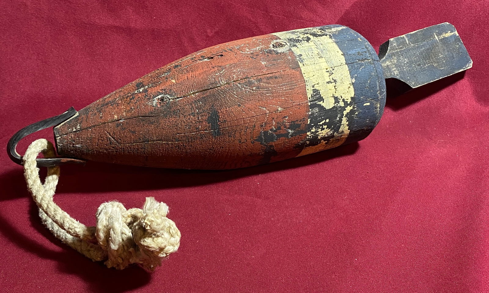 Early Painted Lobster Bouy - Old Red, White, and Blue Paint: Early Painted Lobster Bouy - Old Red, White, and Blue Paint