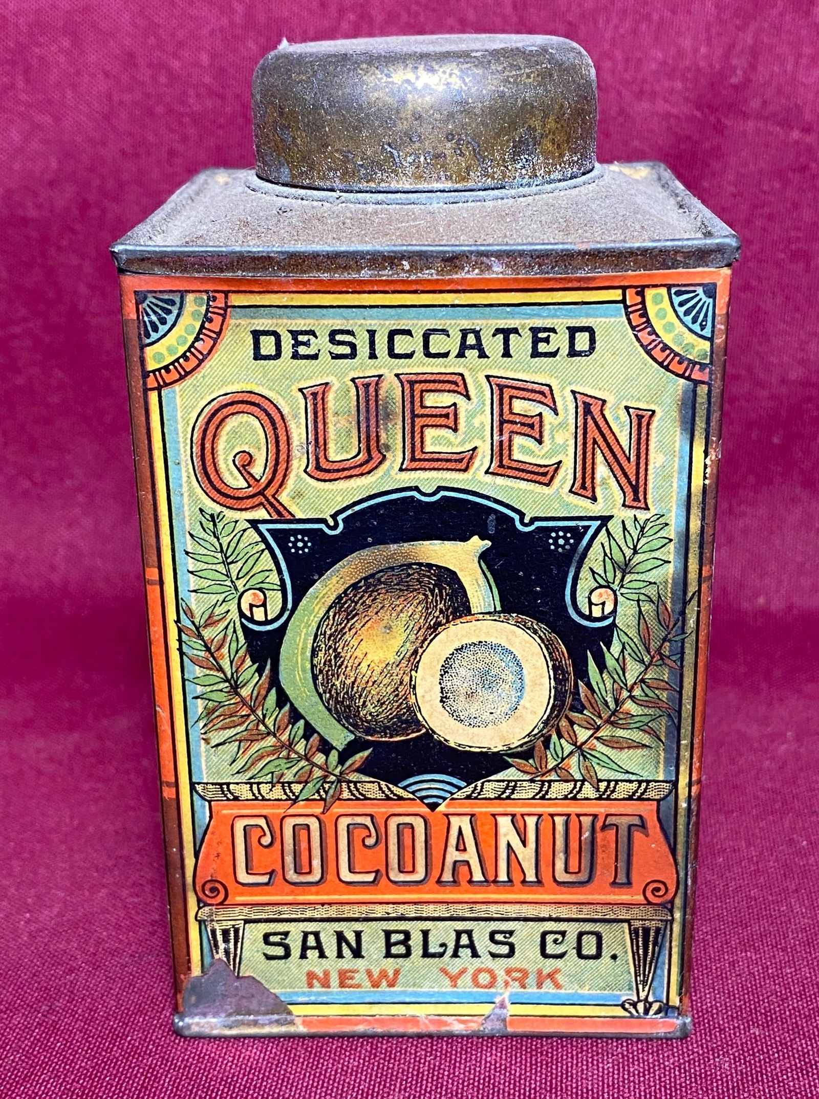 Early Paper Label Queen Cocoanut Advertisement Tin/Can (1 of 7)