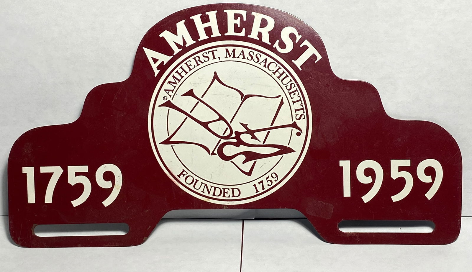Amherst Mass 1759-1959 (Bicentennial) Auto Number Plate Topper (1 of 5)