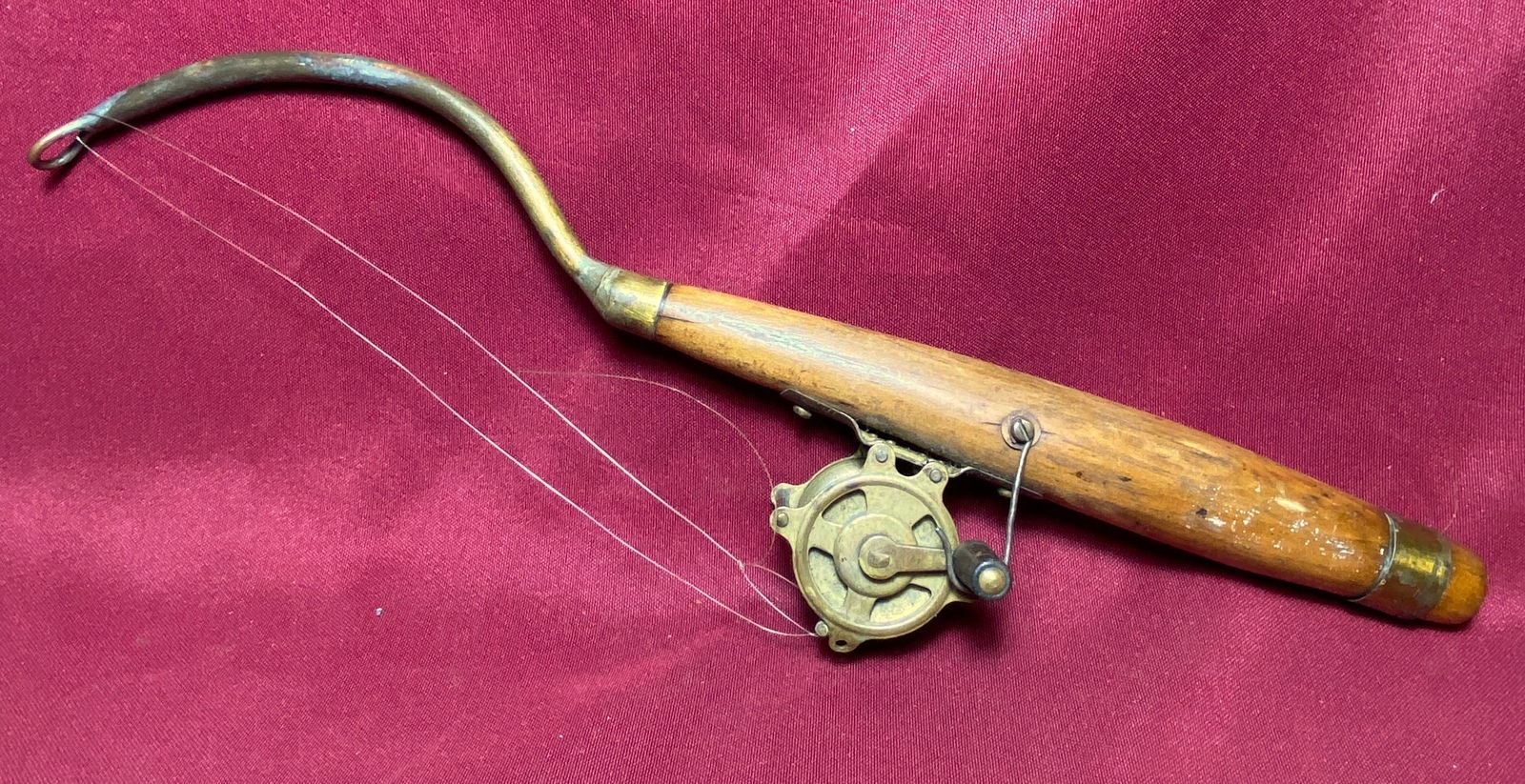 Stubcaster Wooden Fishing Jake Pole with Brass Hardware & Brass Reel: Stubcaster Wooden Fishing Jake Pole with Brass Hardware & Brass Reel