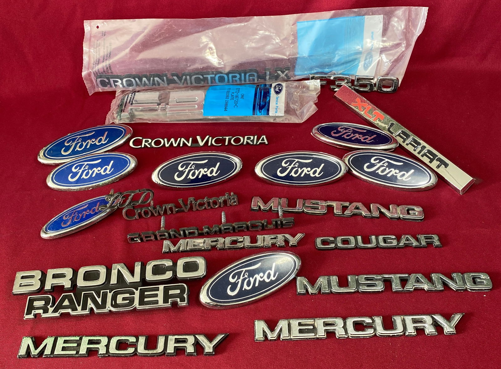 Older Car Emblems - Ford, Crown Victoria, Mustang, Etc. - Two New in Package (1 of 5)