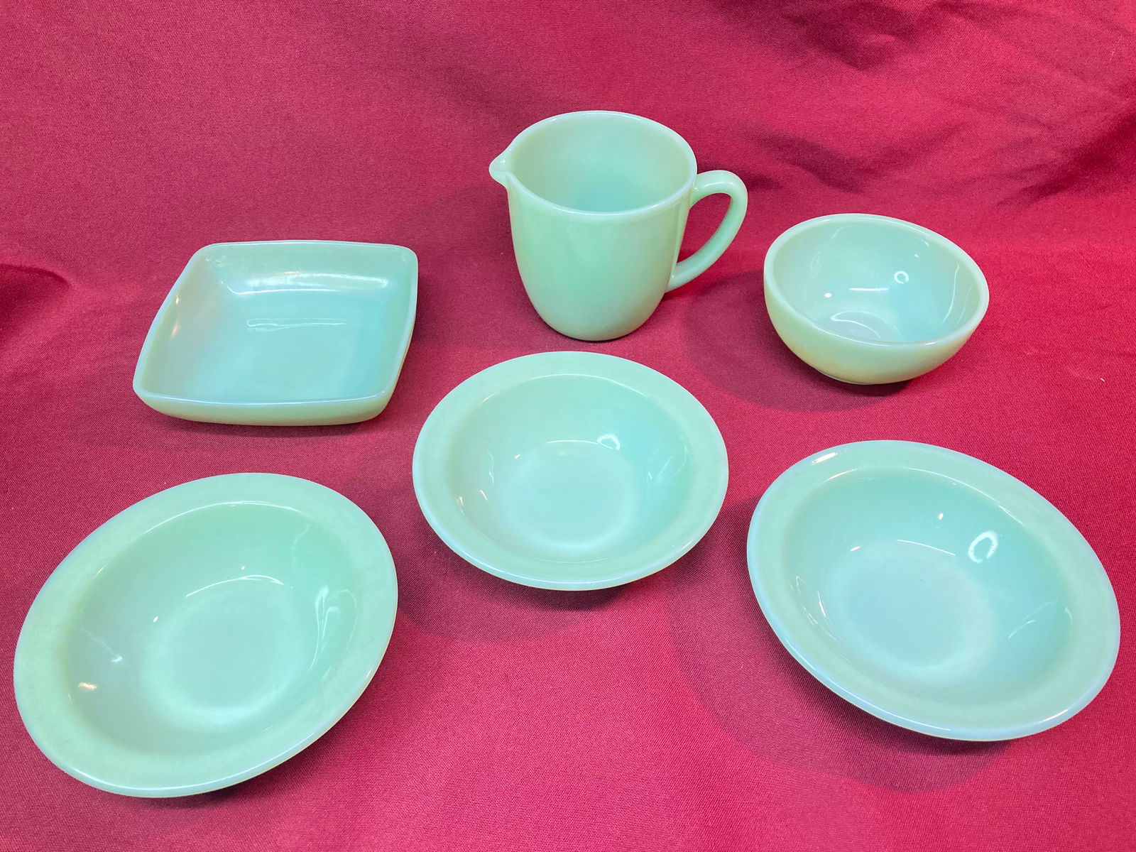 Six Pieces of Jadeite Glassware - (5) Marked Fire King - Absolutely No Shipping (1 of 4)