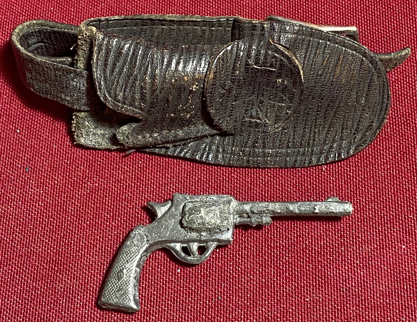 Miniature Toy Pistol with Leather Holster (1 of 6)