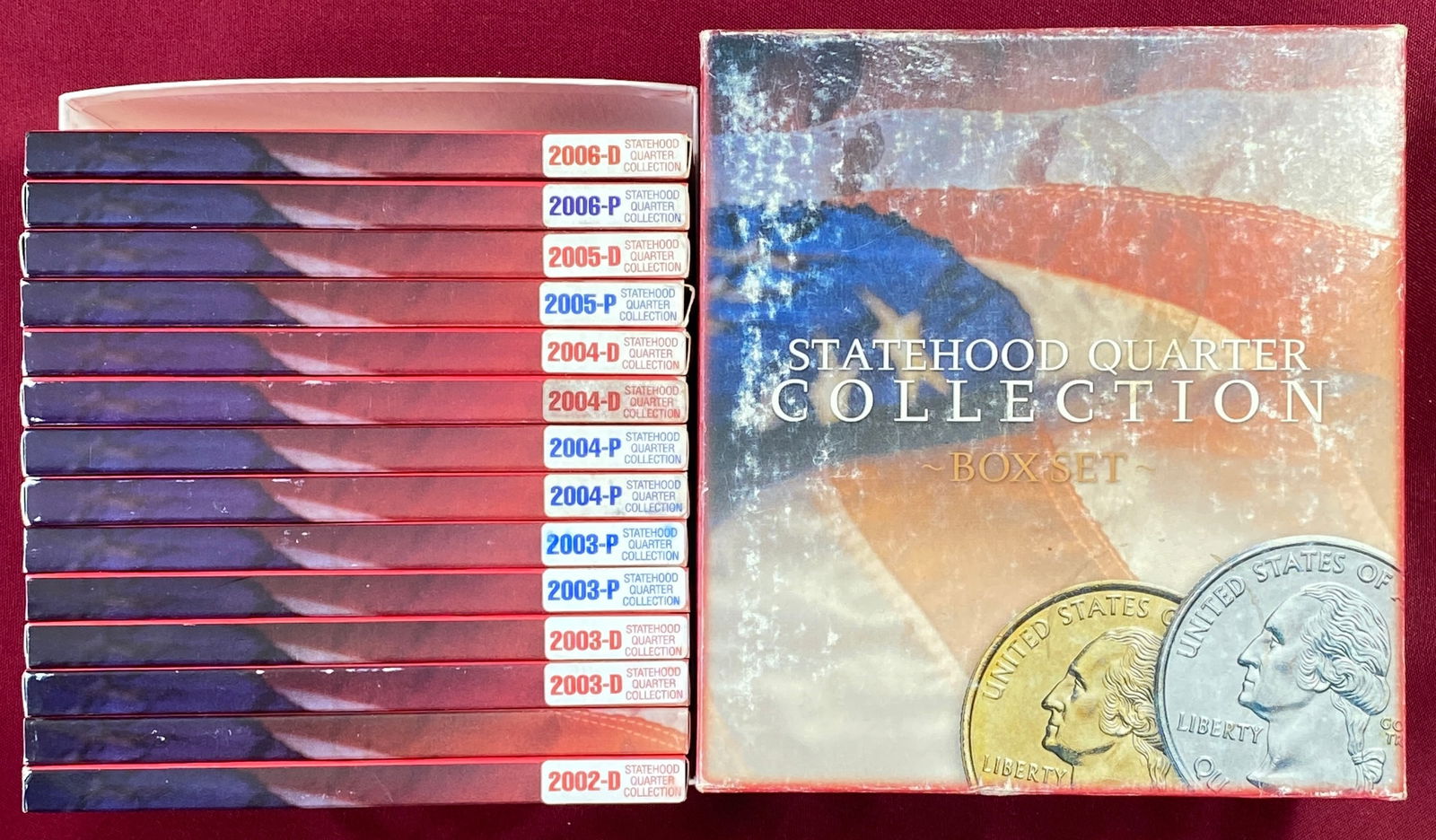 Statehood Quarter Collection of Fourteen Quarter Sets - (2 Each) 2002-D, 2003-D, 2003-P, 2004-D,: Statehood Quarter Collection of Fourteen Quarter Sets - (2 Each) 2002-D, 2003-D, 2003-P, 2004-D, 2004-P, (1 Each) 2005-P & D, 2006-D & P