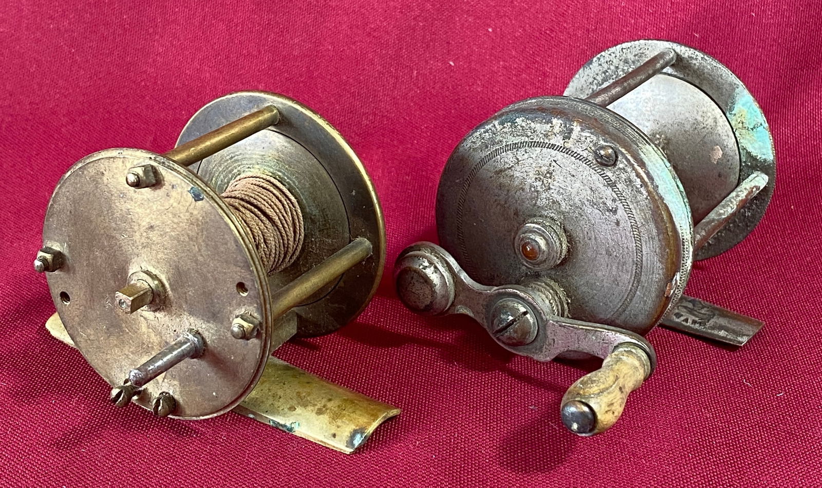 Two Vintage Fishing Reels - Early 1900s Brass Fishing Reel (Missing the Reel) & Sterling Trade Mark (1 of 12)