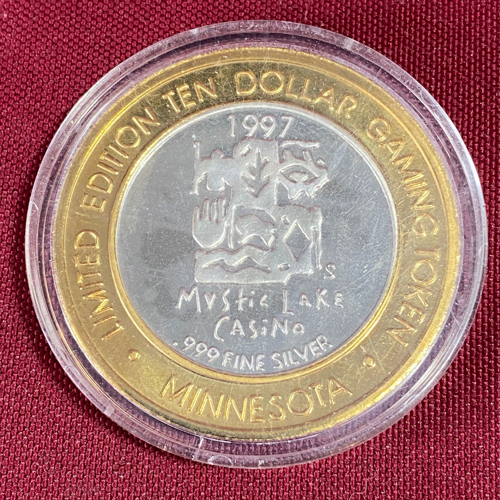 1997 Mystic Lake Casino .999 Fine Silver Limited Edition $10 Gaming Token - 1975 MG Midget -: 1997 Mystic Lake Casino .999 Fine Silver Limited Edition $10 Gaming Token - 1975 MG Midget - Minnesota Hot Summer Night's Collection Series I